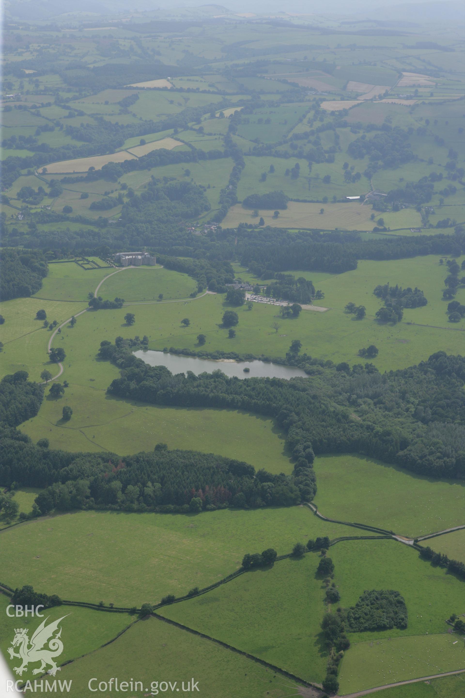 RCAHMW colour oblique photograph of Offa's Dyke, sections at Chirk Park extending north-east from the lake and then 340m north-east of Home Farm. Taken by Toby Driver on 01/07/2008.