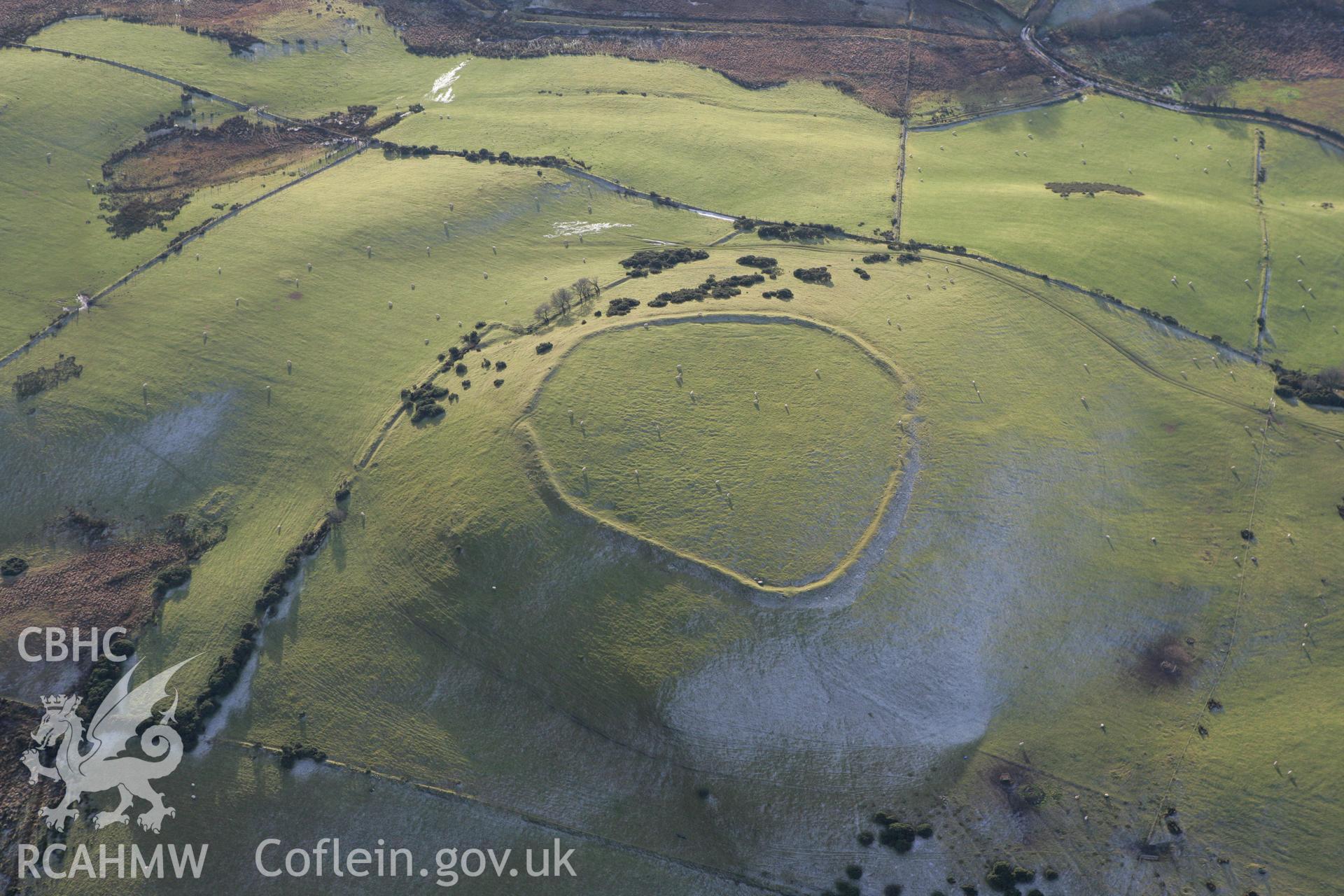 RCAHMW colour oblique photograph of Caer Pencarreg. Taken by Toby Driver on 15/12/2008.