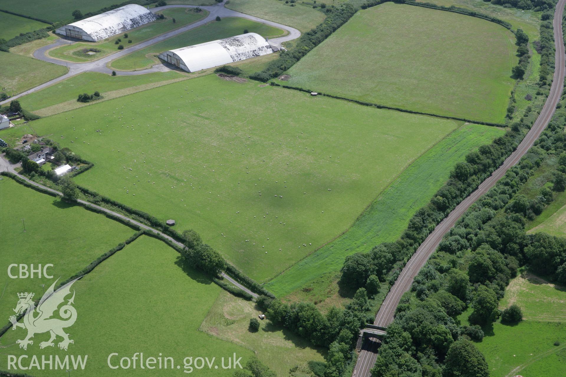 RCAHMW colour oblique photograph of Type 2 Pill Boxes I and II, Llandow Airfield. Taken by Toby Driver on 21/07/2008.