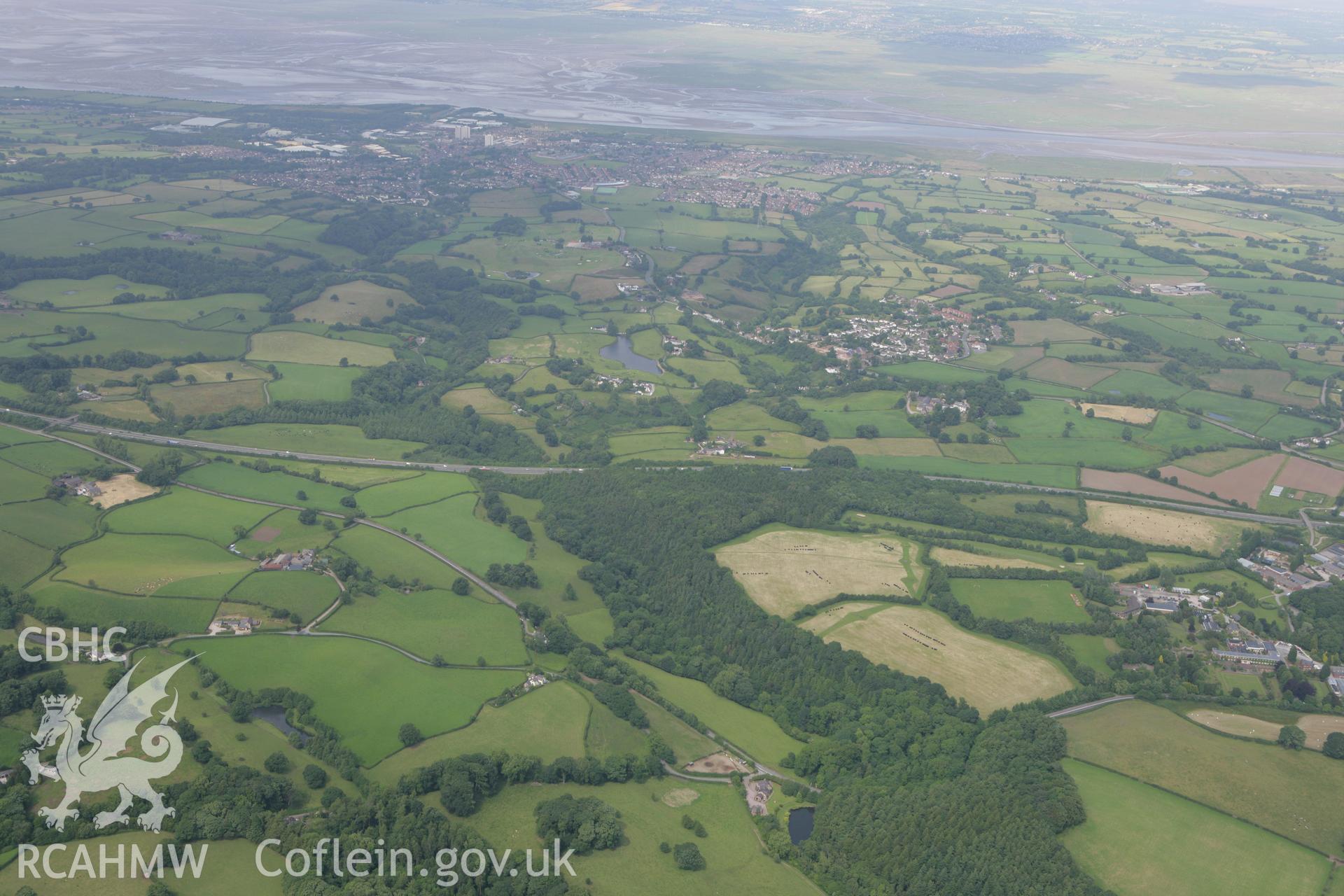 RCAHMW colour oblique photograph of Wat's Dyke, section from Coed Llys to Chester-Holywell Road. Taken by Toby Driver on 01/07/2008.