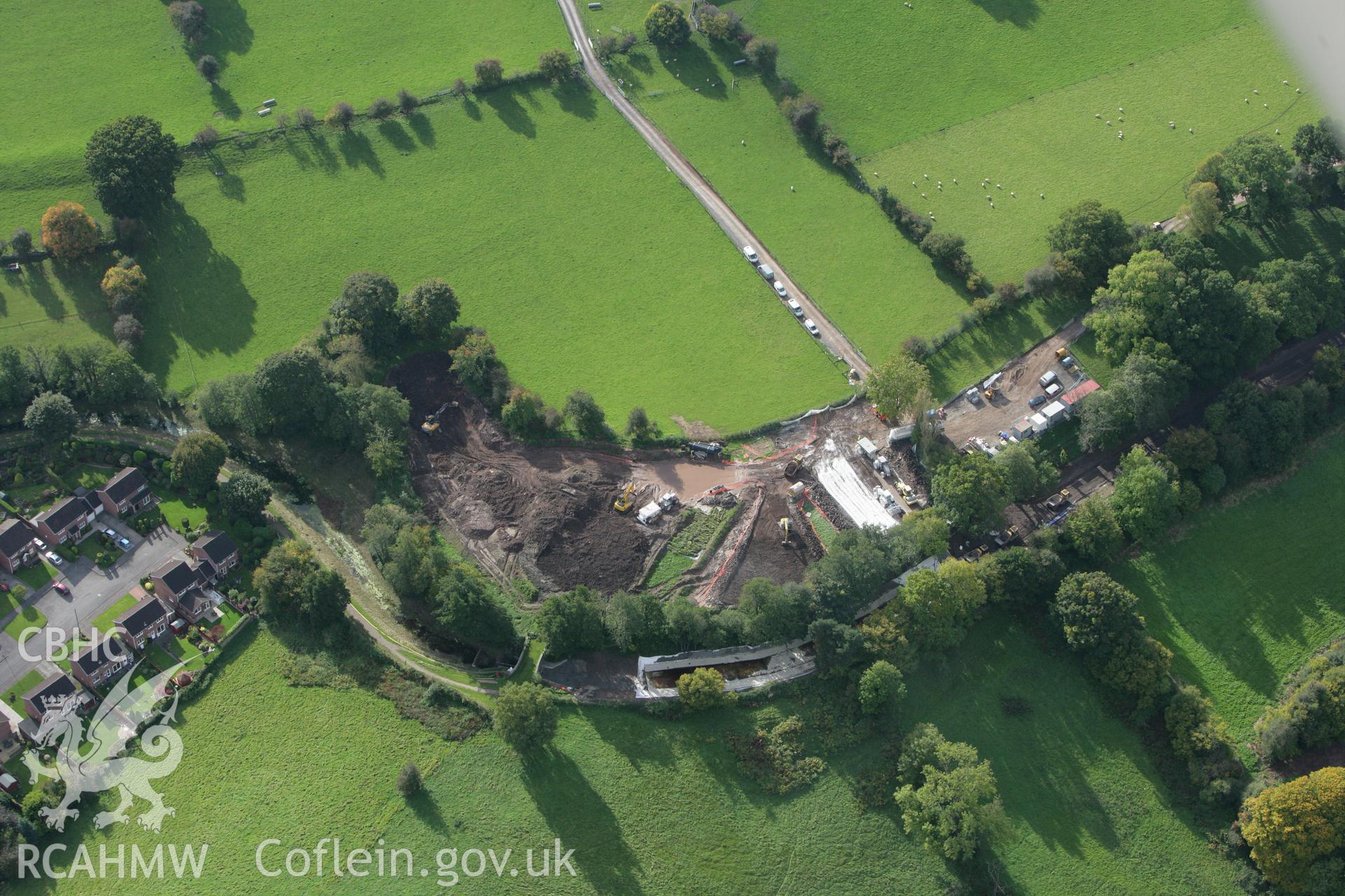 RCAHMW colour oblique photograph of repairs being undertaken to the Brecknock and Abergavenny Canal, north-west of Gilwern Wharf. Taken by Toby Driver on 10/10/2008.