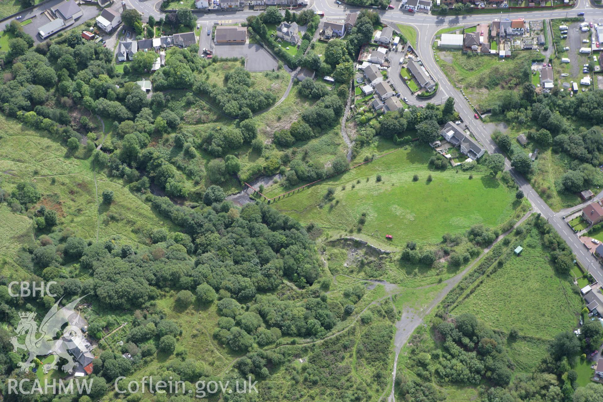 RCAHMW colour oblique photograph of Hirwaun Ironworks, Hirwaun. Taken by Toby Driver on 12/09/2008.