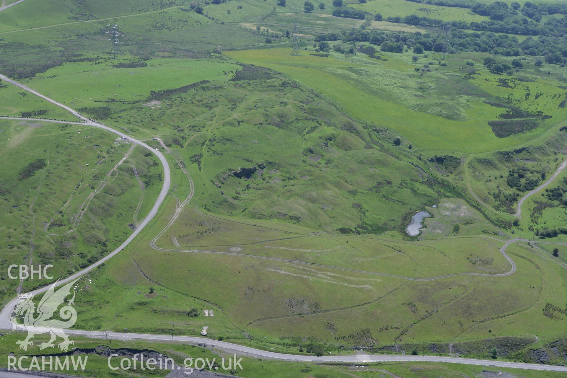 RCAHMW colour oblique photograph of Ffos y fran Ironstone Workers Settlement. Taken by Toby Driver on 09/06/2008.