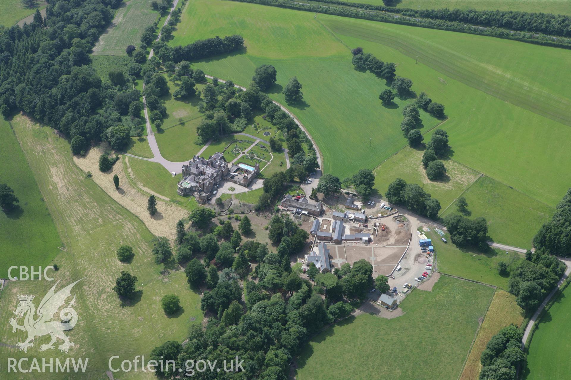 RCAHMW colour oblique photograph of Brynkinallt Hall and gardens, Chirk. Taken by Toby Driver on 01/07/2008.