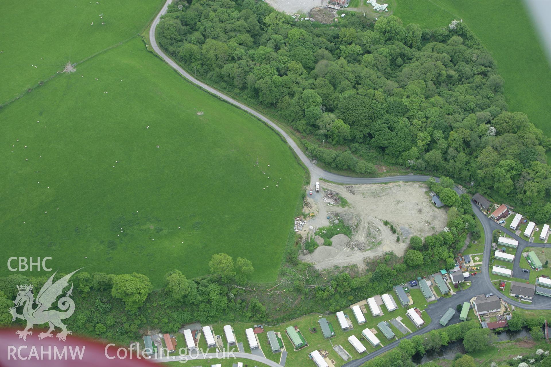 RCAHMW colour oblique photograph of Glanffraid Fort, Llandre. Taken by Toby Driver on 20/05/2008.