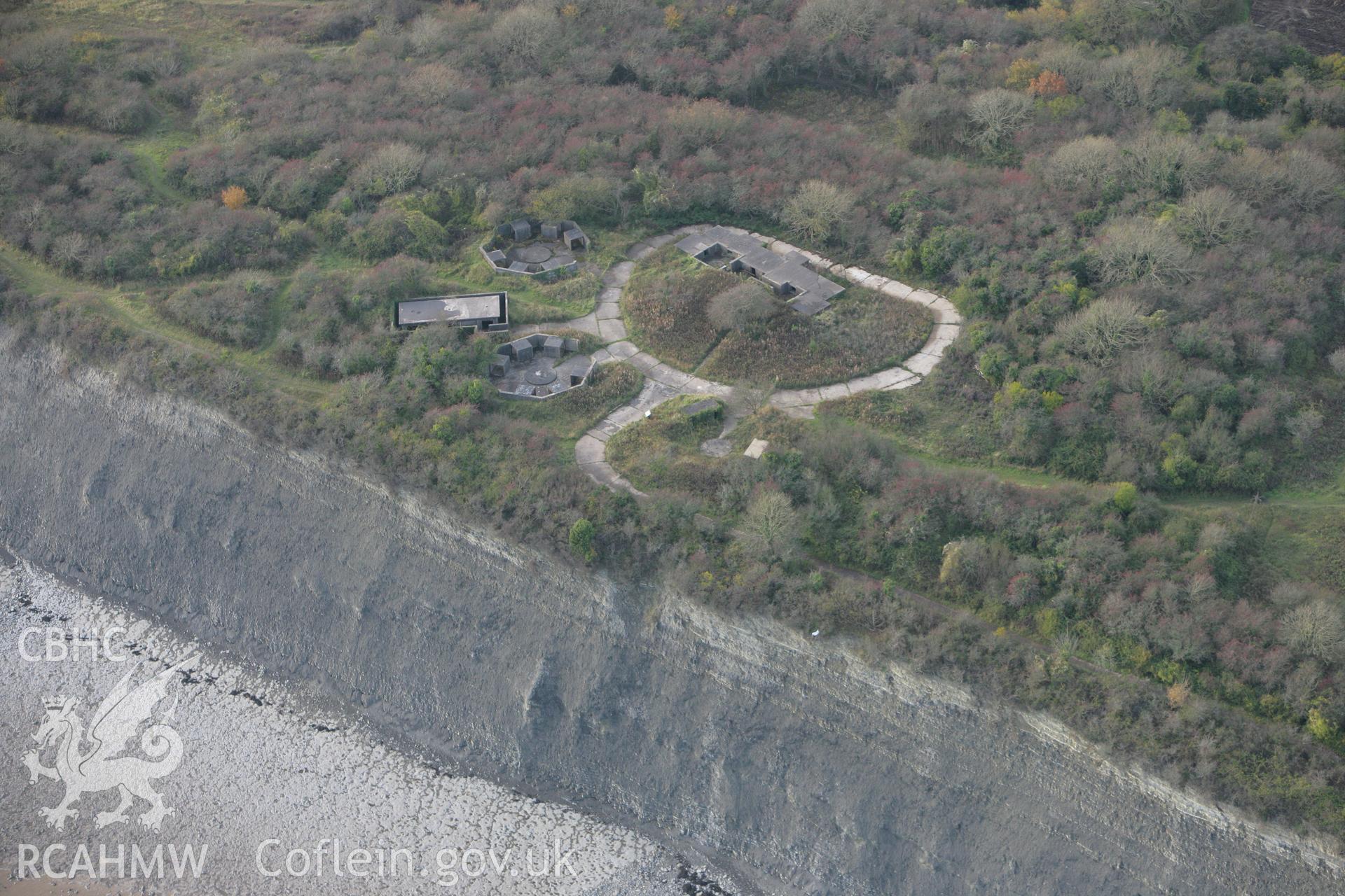 RCAHMW colour oblique photograph of Lavernock Point Fortified Battery. Taken by Toby Driver on 12/11/2008.