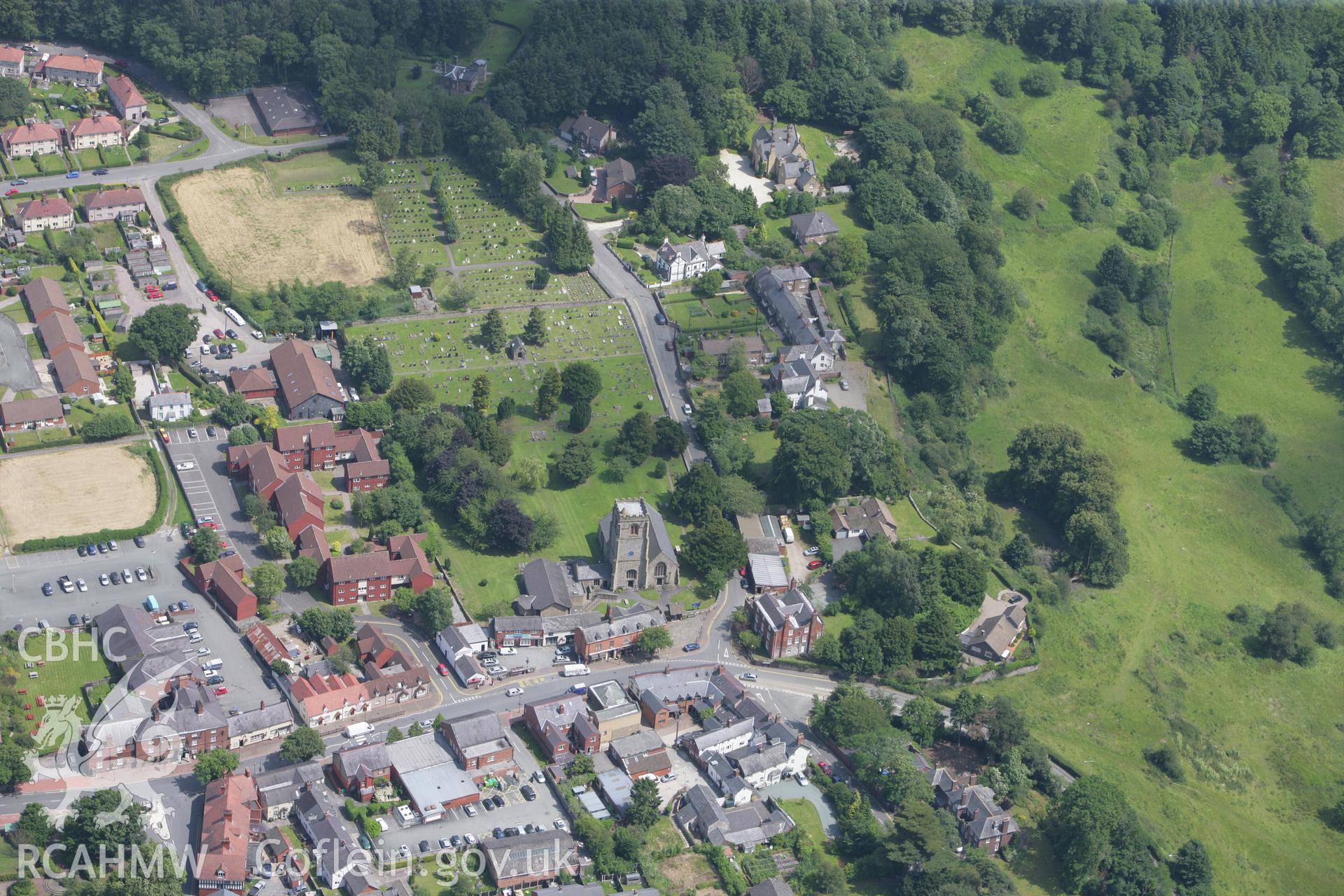 RCAHMW colour oblique photograph of Castell-y-waun and St Mary's church, Chirk. Taken by Toby Driver on 01/07/2008.