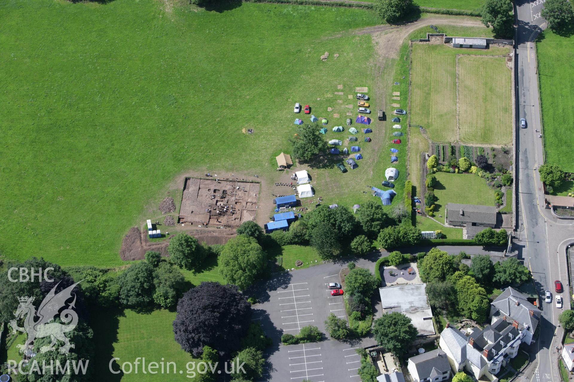 RCAHMW colour oblique photograph of Caerleon Roman Fortress, Priory Field Excavations. Taken by Toby Driver on 21/07/2008.