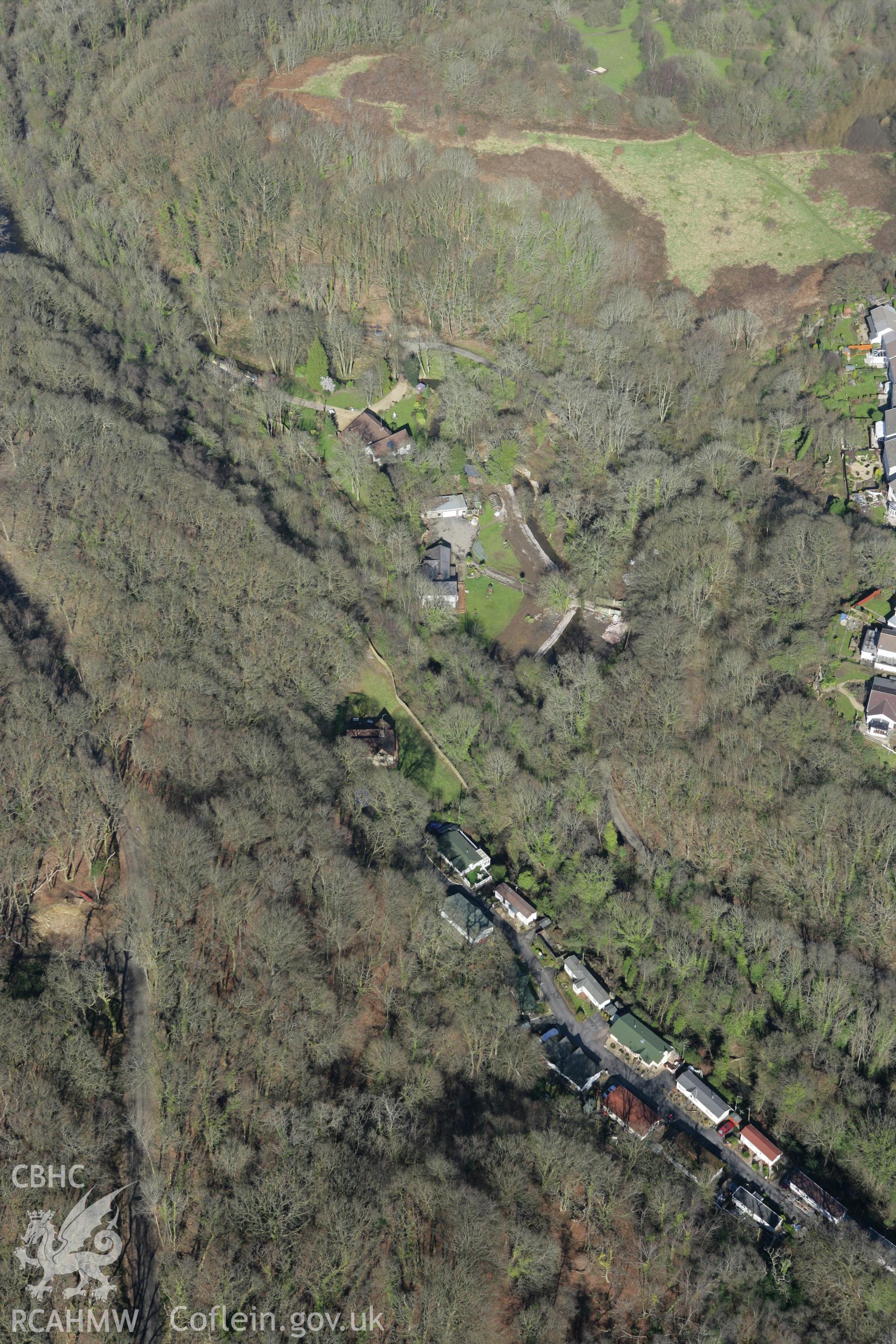 RCAHMW colour oblique photograph of Clyne Wood Arsenic and Copper Works. Taken by Toby Driver on 04/03/2008.