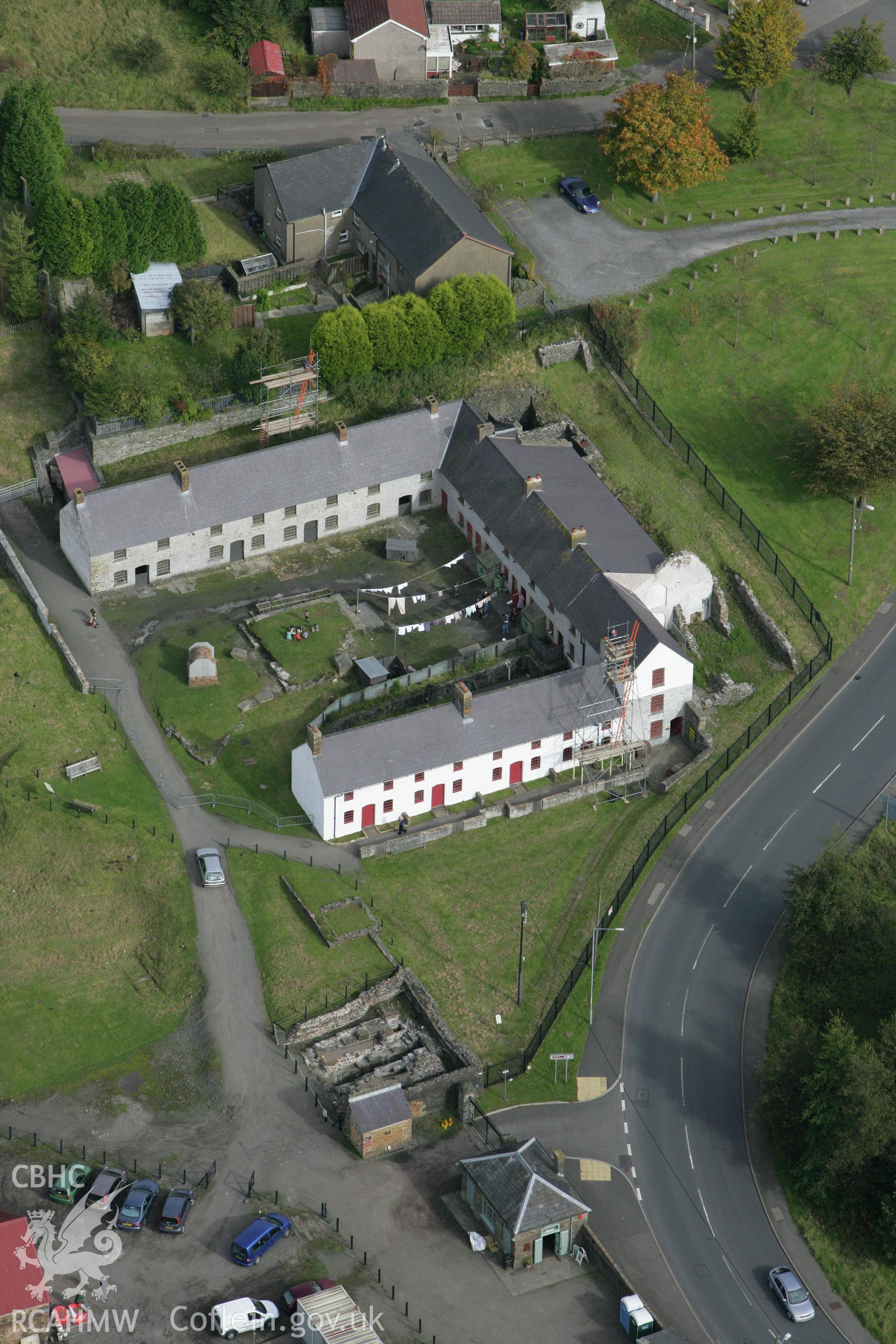 RCAHMW colour oblique photograph of Stack Square, Blaenavon, during the BBC Wales 'Coal House' series. Taken by Toby Driver on 10/10/2008.