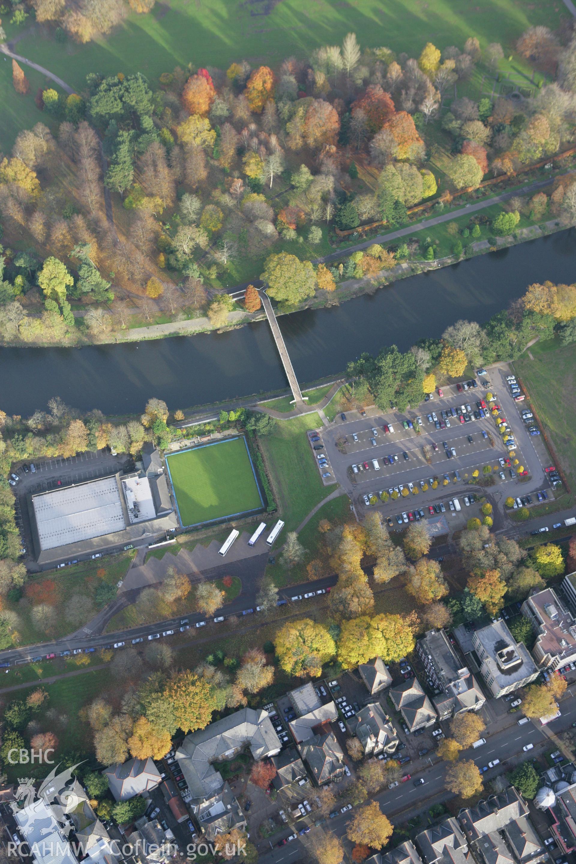 RCAHMW colour oblique photograph of Sophia Gardens Bowling Green, Riverside, Cardiff. Taken by Toby Driver on 12/11/2008.