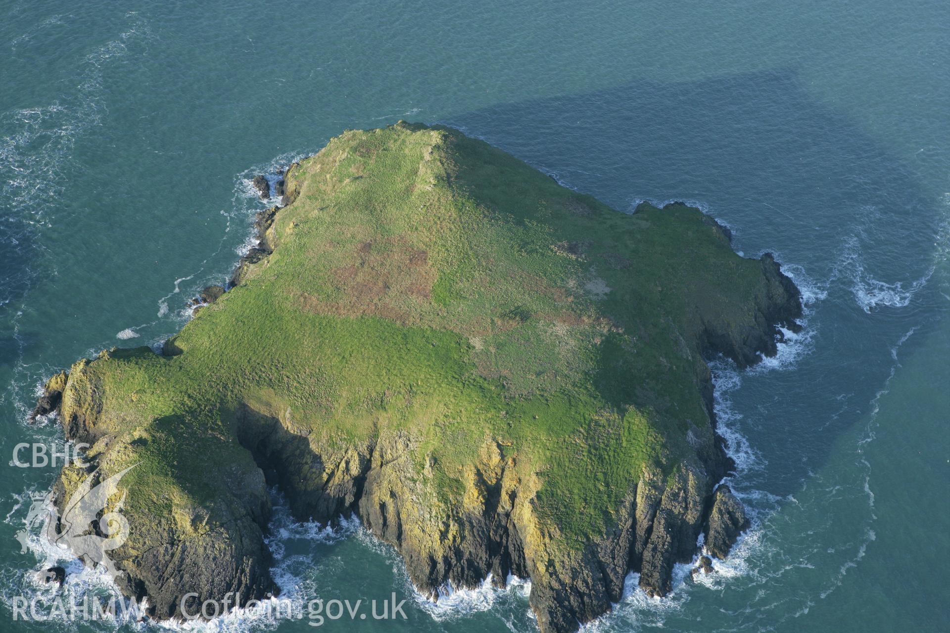 RCAHMW colour oblique photograph of Midland Isle, Skomer Island, settlement and field boundary. Taken by Toby Driver on 04/03/2008.