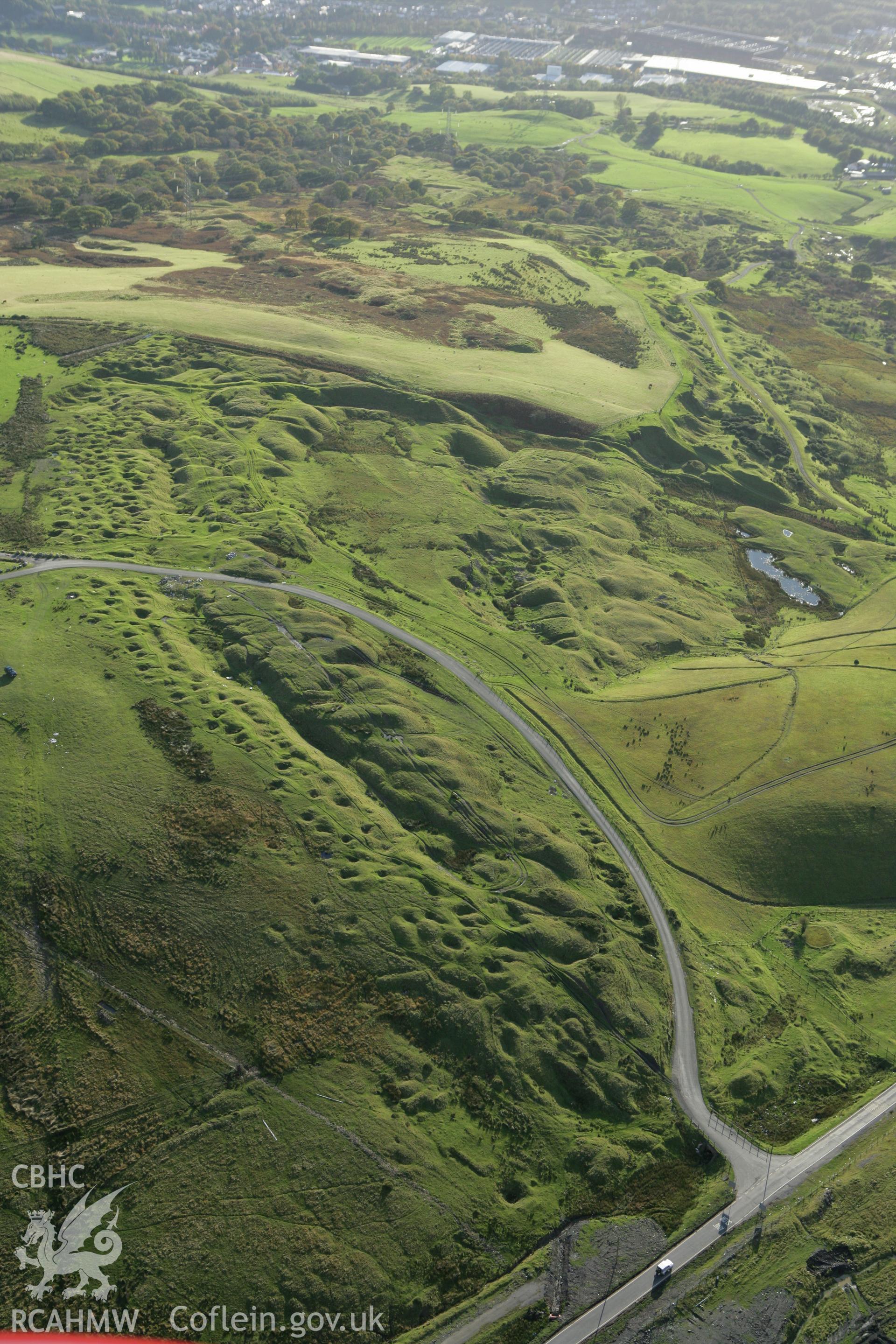 RCAHMW colour oblique photograph of Deserted Mining Village, Ffos-y-fran. Taken by Toby Driver on 16/10/2008.