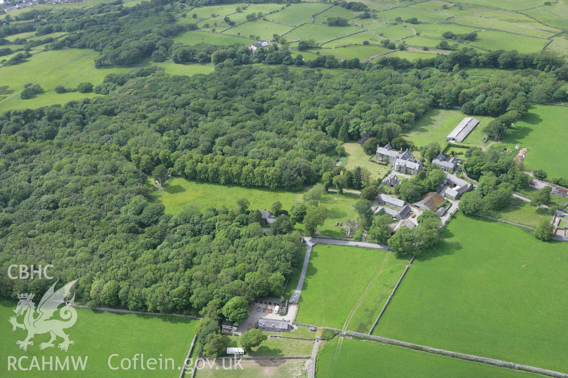 RCAHMW colour oblique photograph of Cors-y-Gedol Hall. Taken by Toby Driver on 13/06/2008.