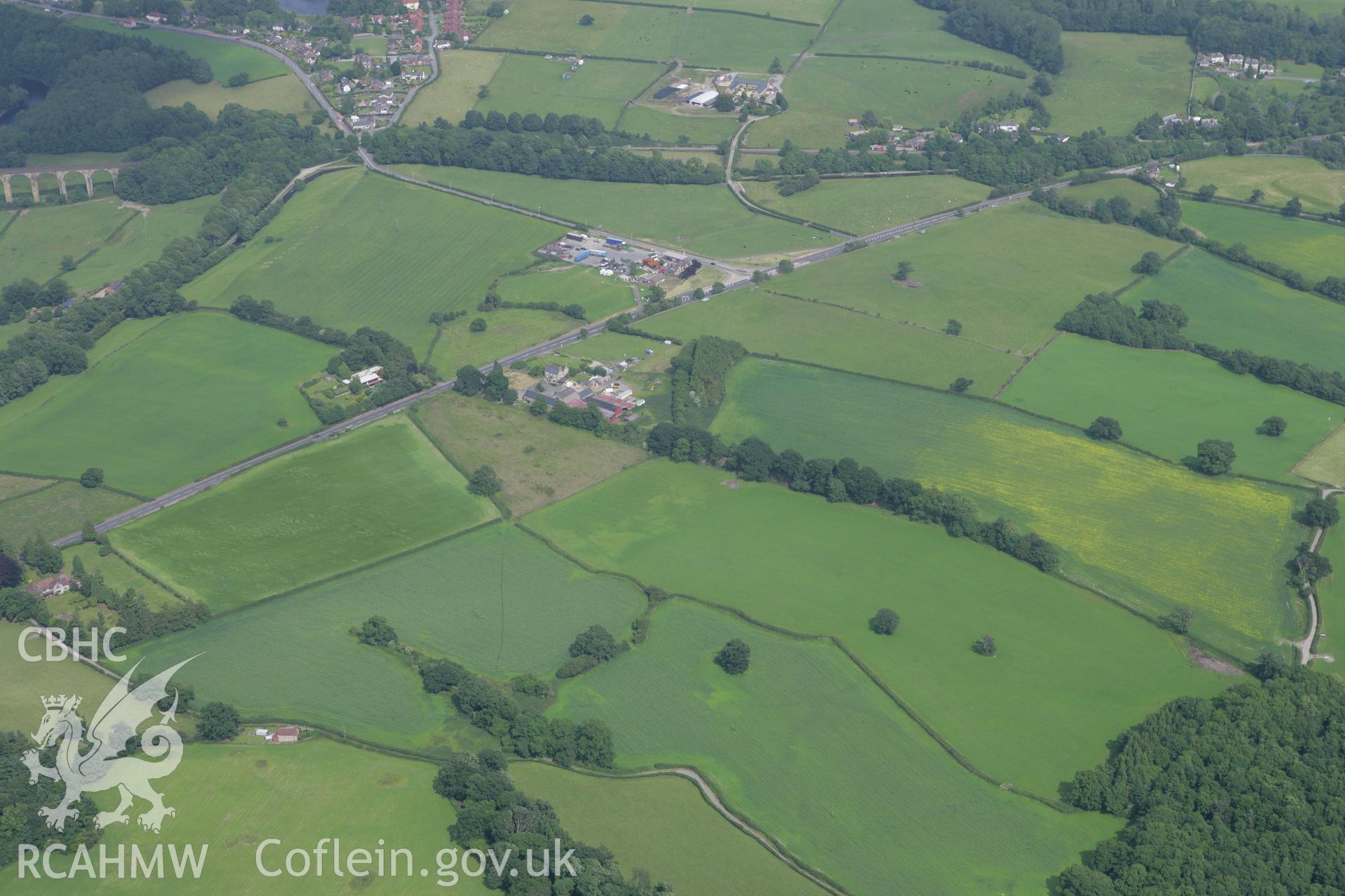 RCAHMW colour oblique photograph of Offa's Dyke, sections north and south of Tan-y-cut and Plas Offa. Taken by Toby Driver on 01/07/2008.