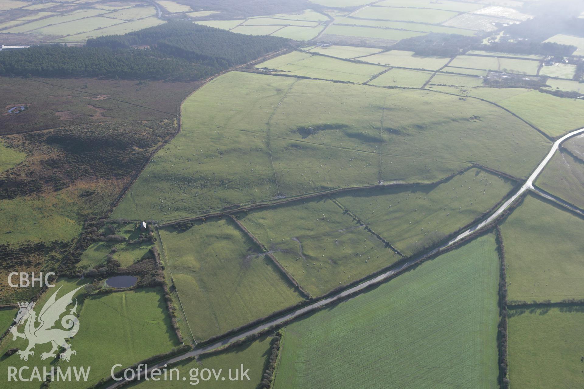 RCAHMW colour oblique photograph of view looking east over Dudwell Mountain. Taken by Toby Driver on 15/12/2008.