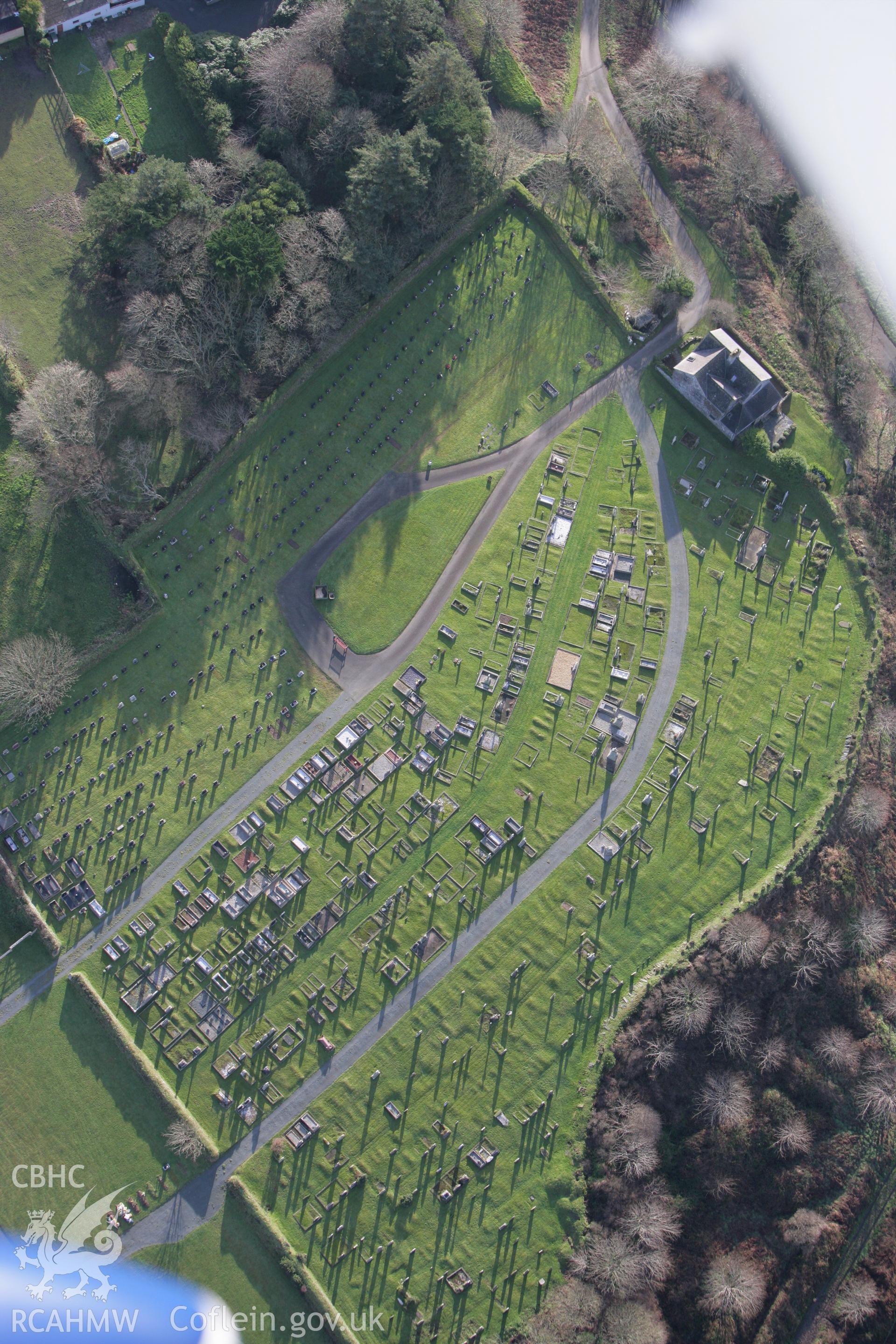 RCAHMW colour oblique photograph of Cemetery, Quickwell Hill, St David's. Taken by Toby Driver on 15/12/2008.