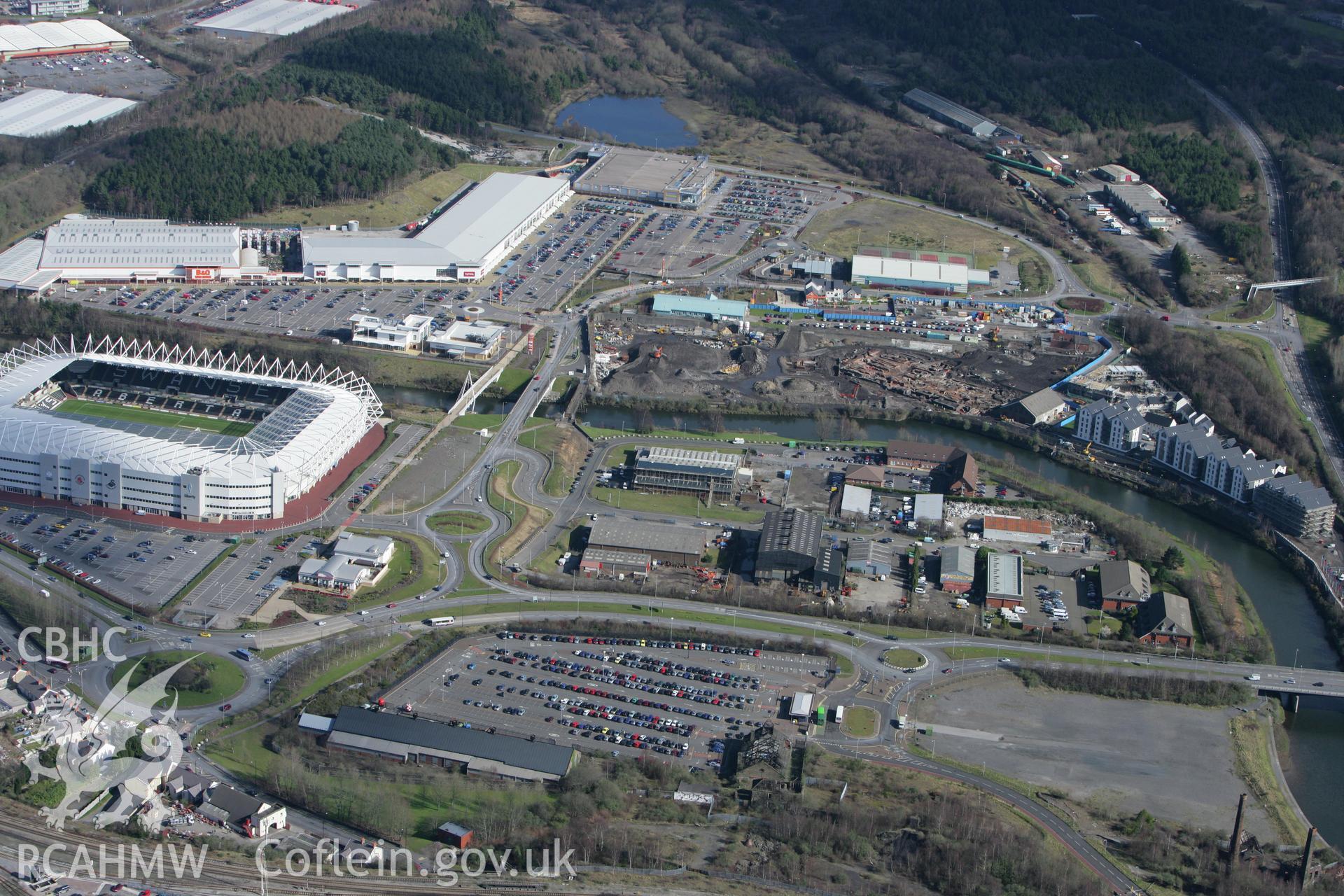 RCAHMW colour oblique photograph of Morfa Copperworks Quay and Bridge, Swansea. Taken by Toby Driver on 04/03/2008.