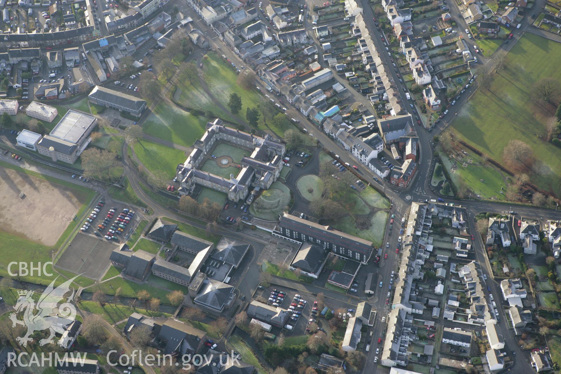 RCAHMW colour oblique photograph of University of Wales, Trinity St David's, Lampeter. Taken by Toby Driver on 15/12/2008.