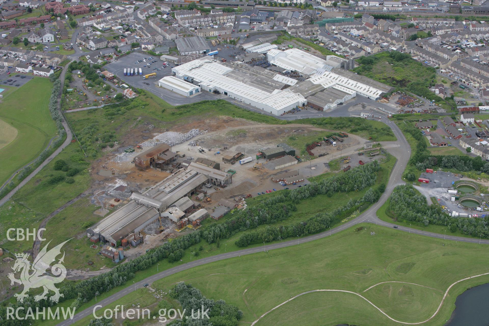 RCAHMW colour oblique photograph of Tinhouse, Old Tinplate Works, Llanelli. Taken by Toby Driver on 20/06/2008.