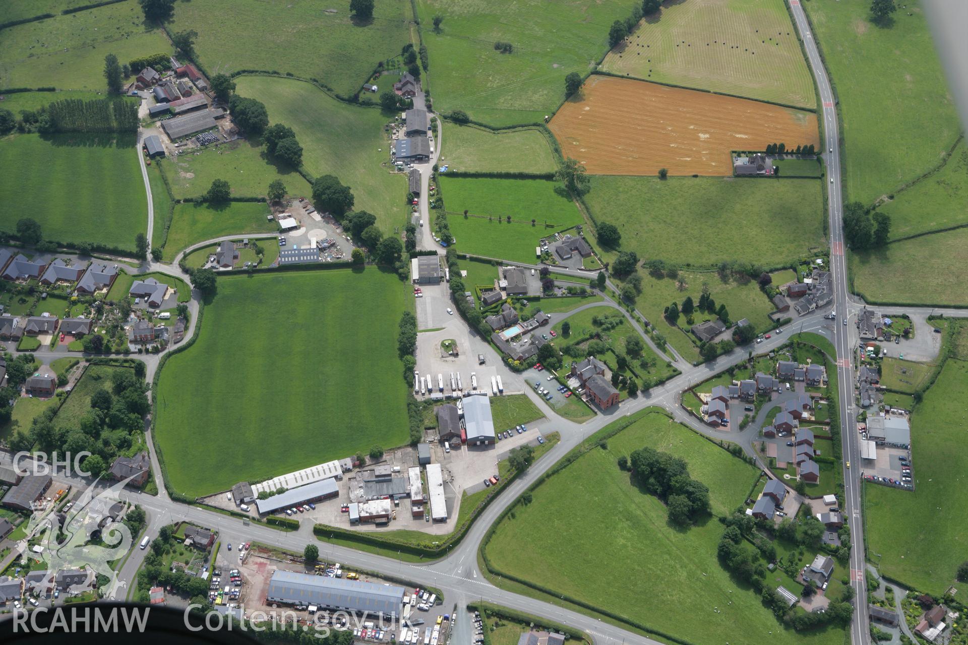 RCAHMW colour oblique photograph of Offa's dyke at Four Crosses, section extending 300m south-east to Bele Brook, Llandrinio. Taken by Toby Driver on 01/07/2008.