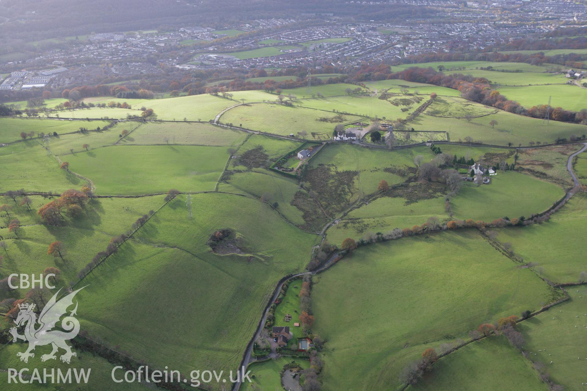 RCAHMW colour oblique photograph of St Ilan's Church, Eglwysilan. Taken by Toby Driver on 12/11/2008.