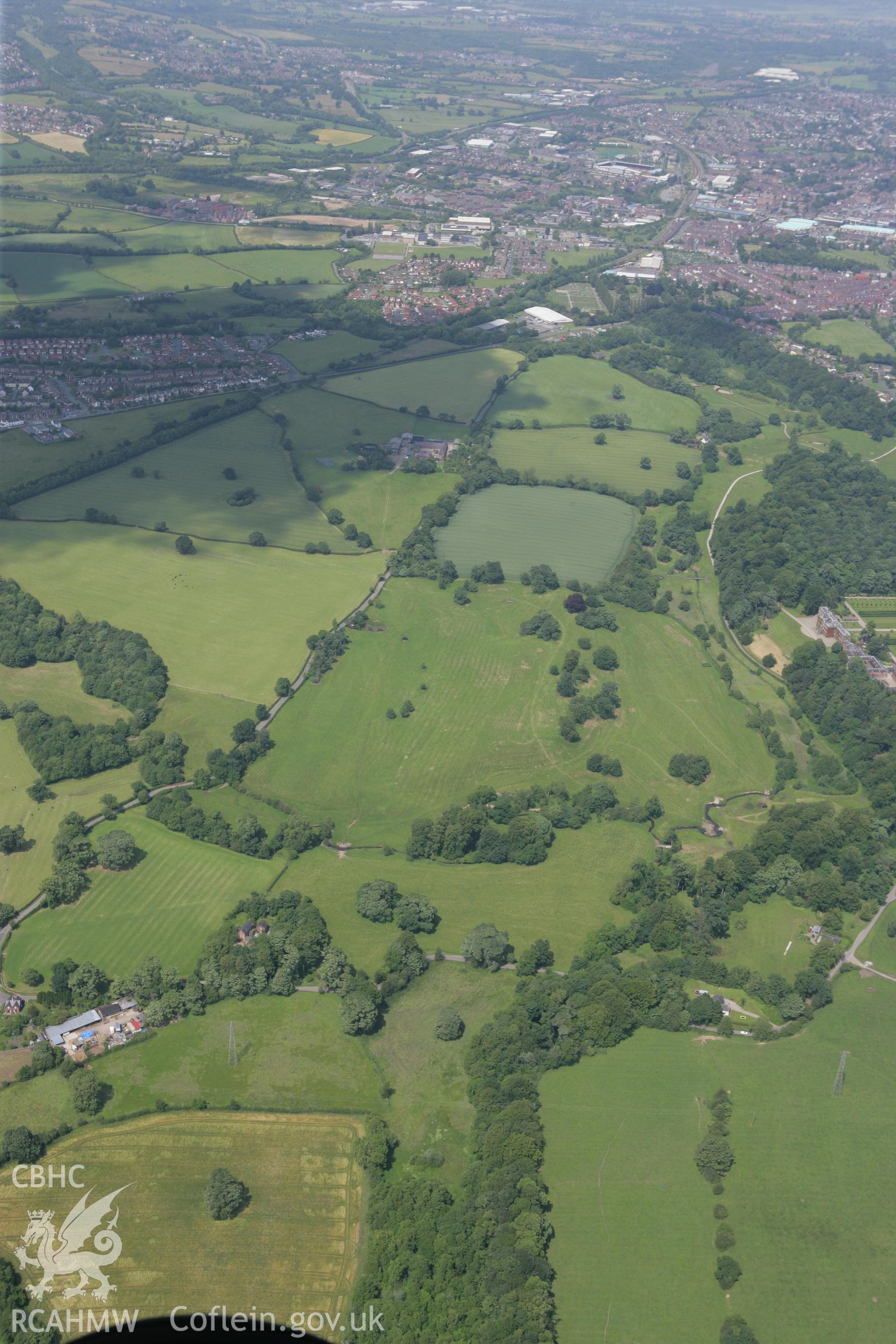 RCAHMW colour oblique photograph of Wat's Dyke, section extending from Middle Sontley to Erddig Park. Taken by Toby Driver on 01/07/2008.