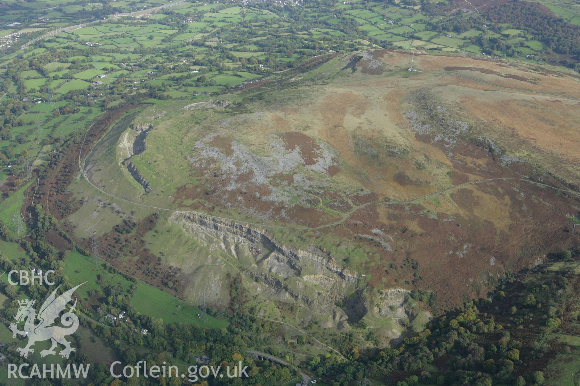 RCAHMW colour oblique photograph of Gilwern Hill Quarries, Clydach, view from the west. Taken by Toby Driver on 10/10/2008.