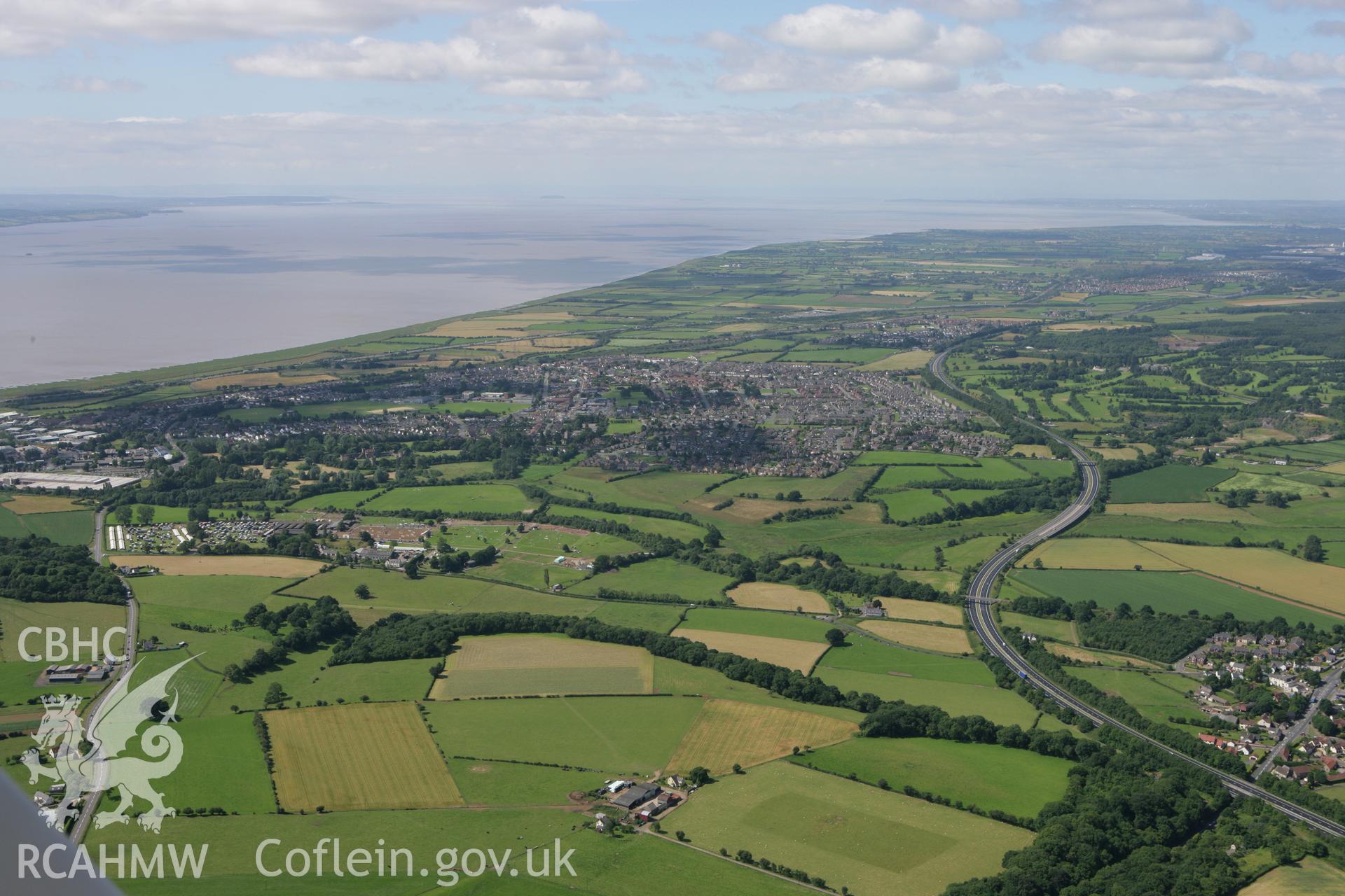 RCAHMW colour oblique photograph of Caldicot, from the north-east. Taken by Toby Driver on 21/07/2008.