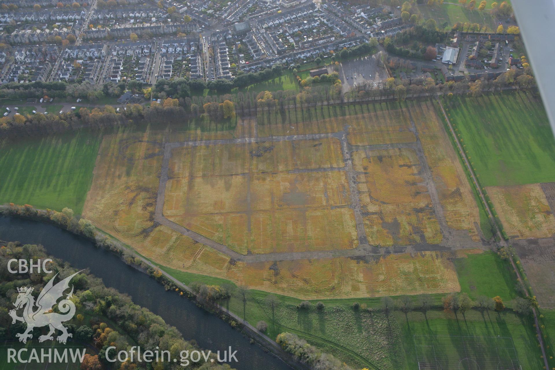 RCAHMW colour oblique photograph of Pontcanna Fields, Cardiff, site of the National Eisteddfod 2008. Taken by Toby Driver on 12/11/2008.