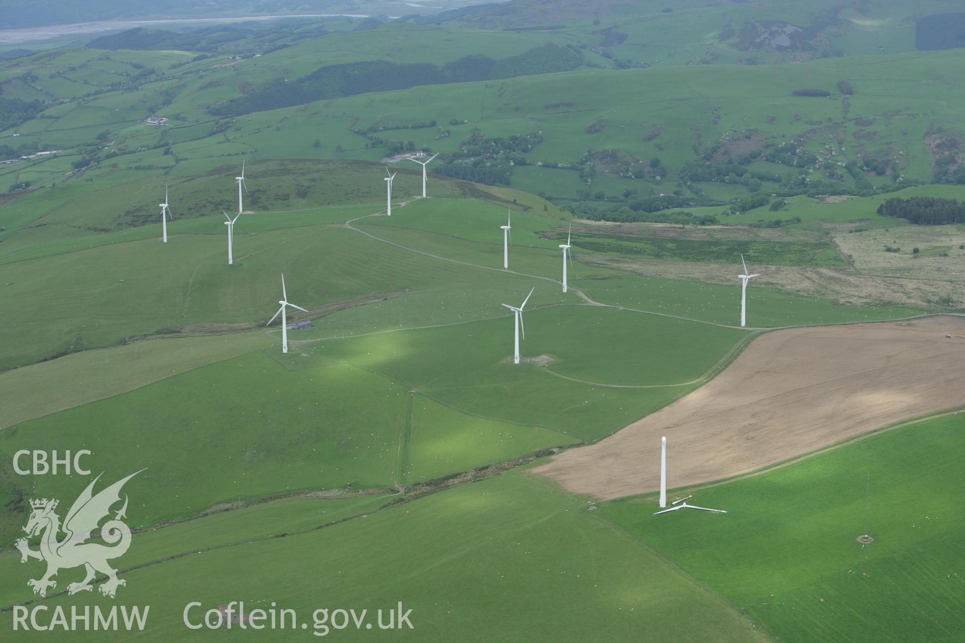 RCAHMW colour oblique photograph of Mynydd Gorddu Wind Farm, Elerch, Tal-y-bont. Taken by Toby Driver on 20/05/2008.