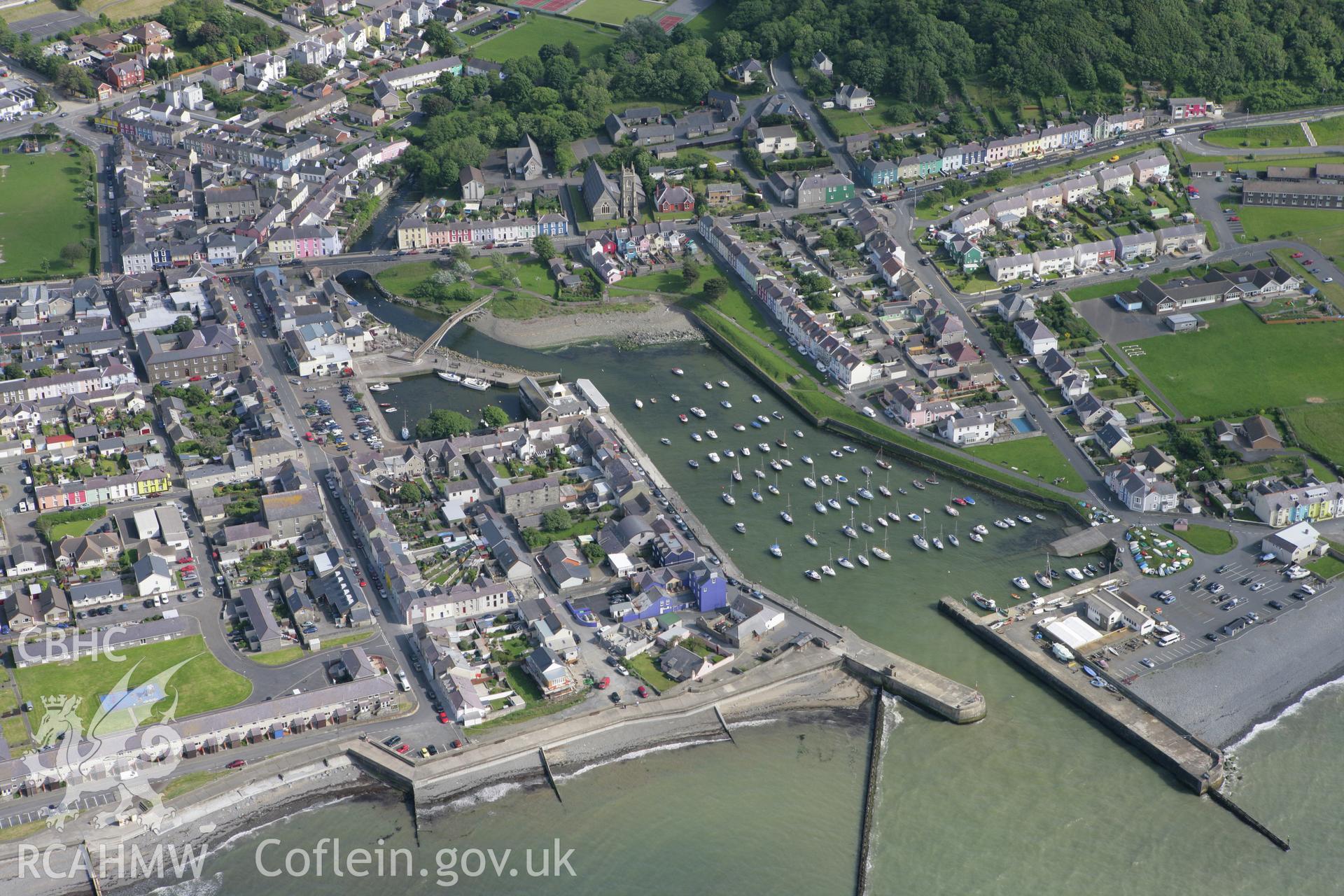 RCAHMW colour oblique photograph of Aberaeron Harbour. Taken by Toby Driver on 13/06/2008.