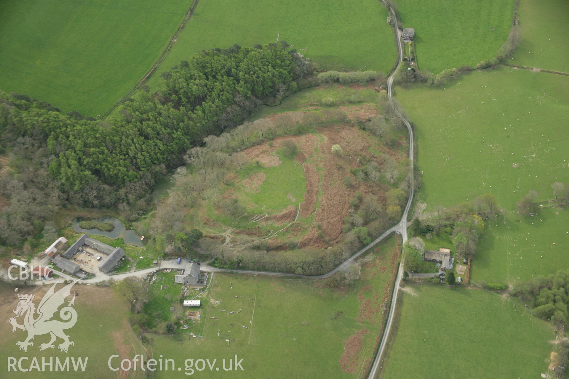 RCAHMW colour oblique aerial photograph of Caer Lletty-Llwyd. Taken on 17 April 2007 by Toby Driver