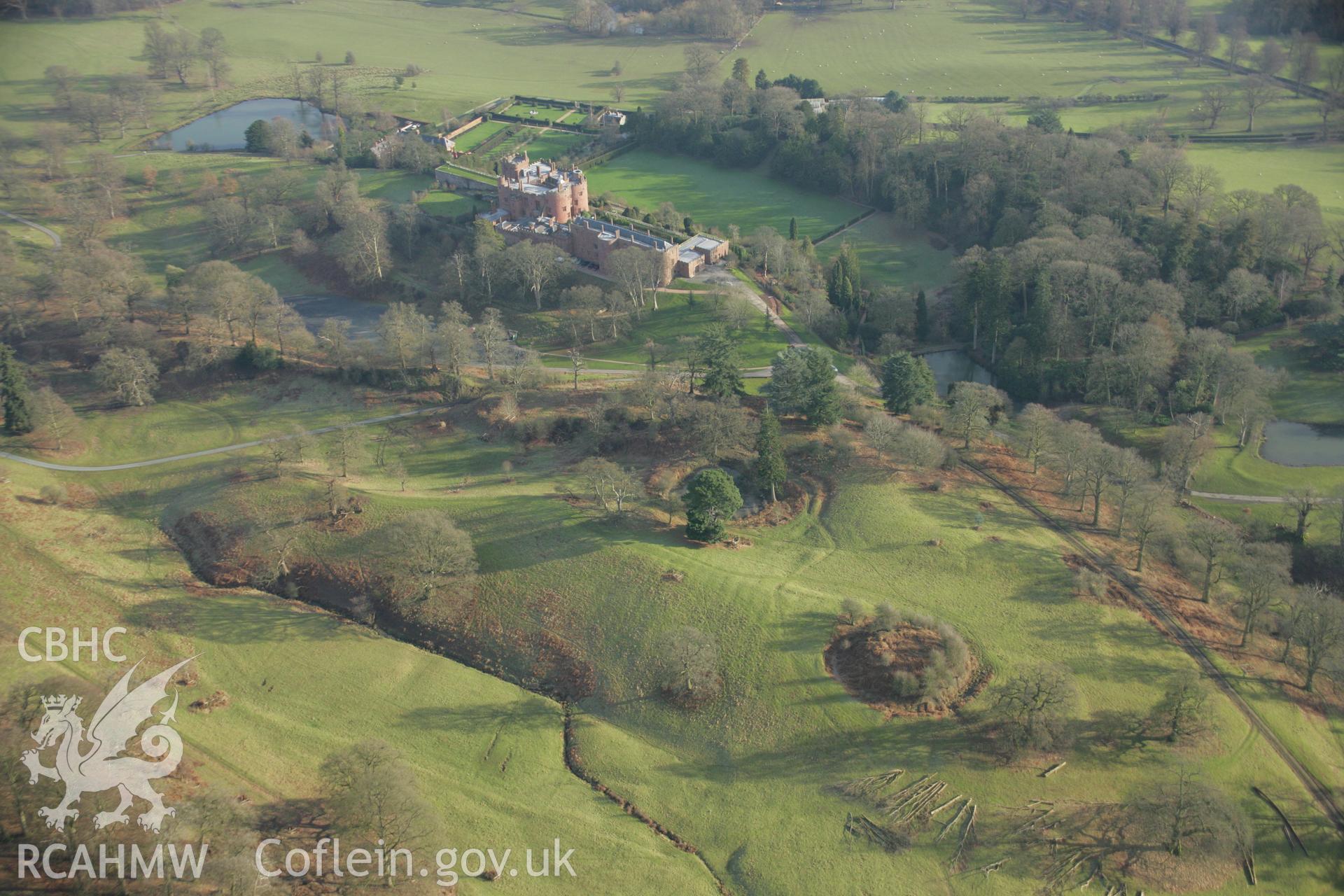 RCAHMW colour oblique aerial photograph of Lady's Mount in Powis Castle Park. Taken on 25 January 2007 by Toby Driver