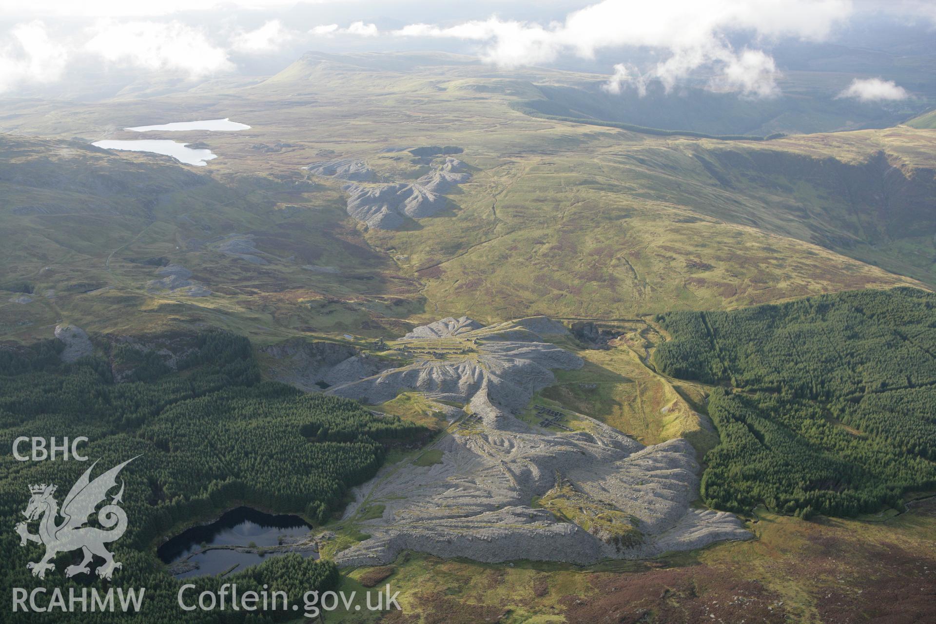 RCAHMW colour oblique aerial photograph of Rhiw-Bach Slate Quarry. Taken on 06 September 2007 by Toby Driver