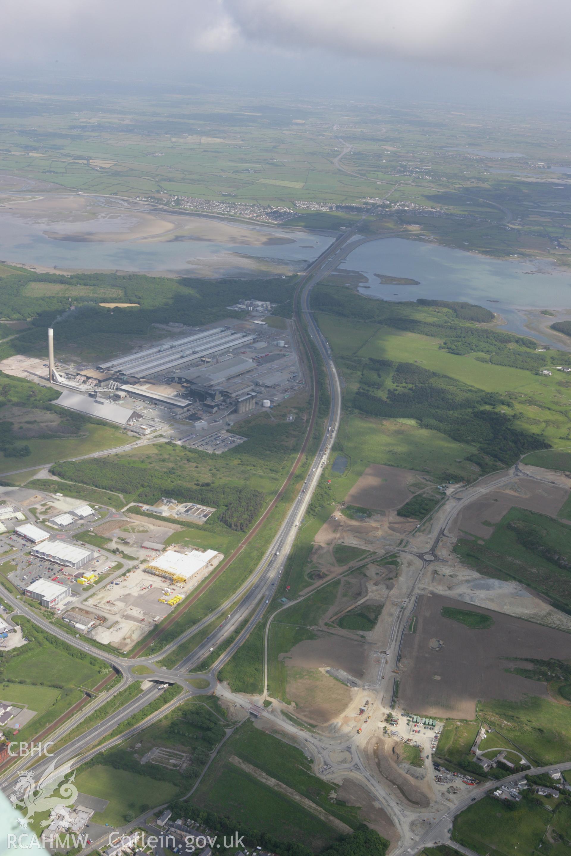 RCAHMW colour oblique photograph of the Stanley Embankment, Holyhead Road, Holyhead, view from the north-west. Taken by Toby Driver on 13/06/2008.