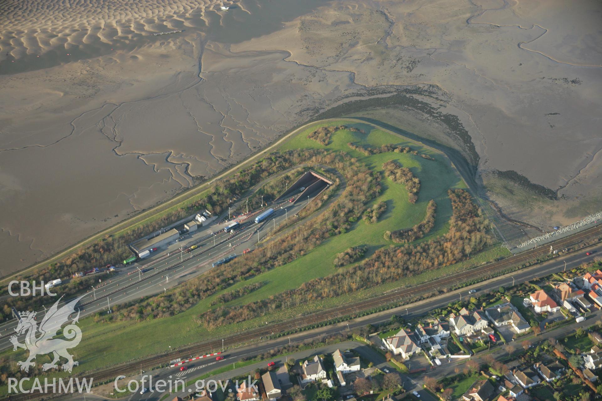 RCAHMW colour oblique aerial photograph of the A55 Road Tunnel under the River Conwy near Deganwy. Taken on 25 January 2007 by Toby Driver