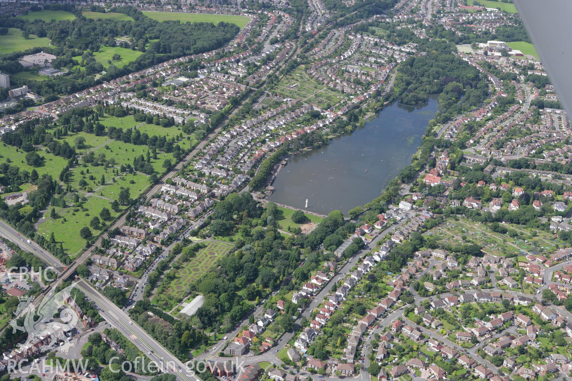 RCAHMW colour oblique aerial photograph of Roath Park, Cardiff. Taken on 30 July 2007 by Toby Driver