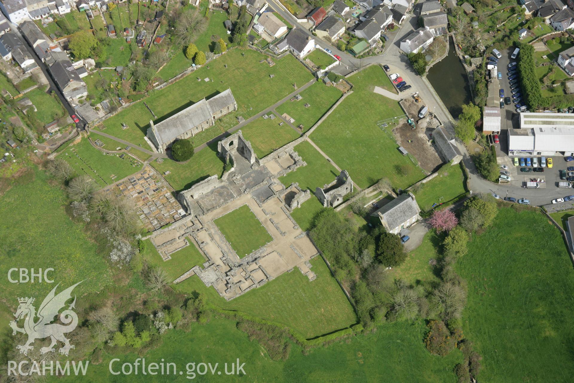 RCAHMW colour oblique aerial photograph of St Dogmaels Abbey. Taken on 17 April 2007 by Toby Driver