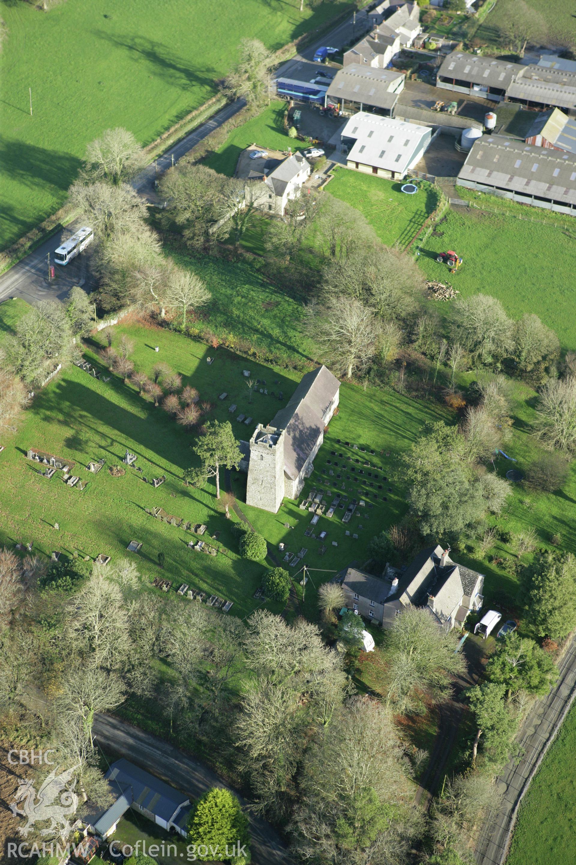 RCAHMW colour oblique photograph of Wiston Parish Church. Taken by Toby Driver on 29/11/2007.