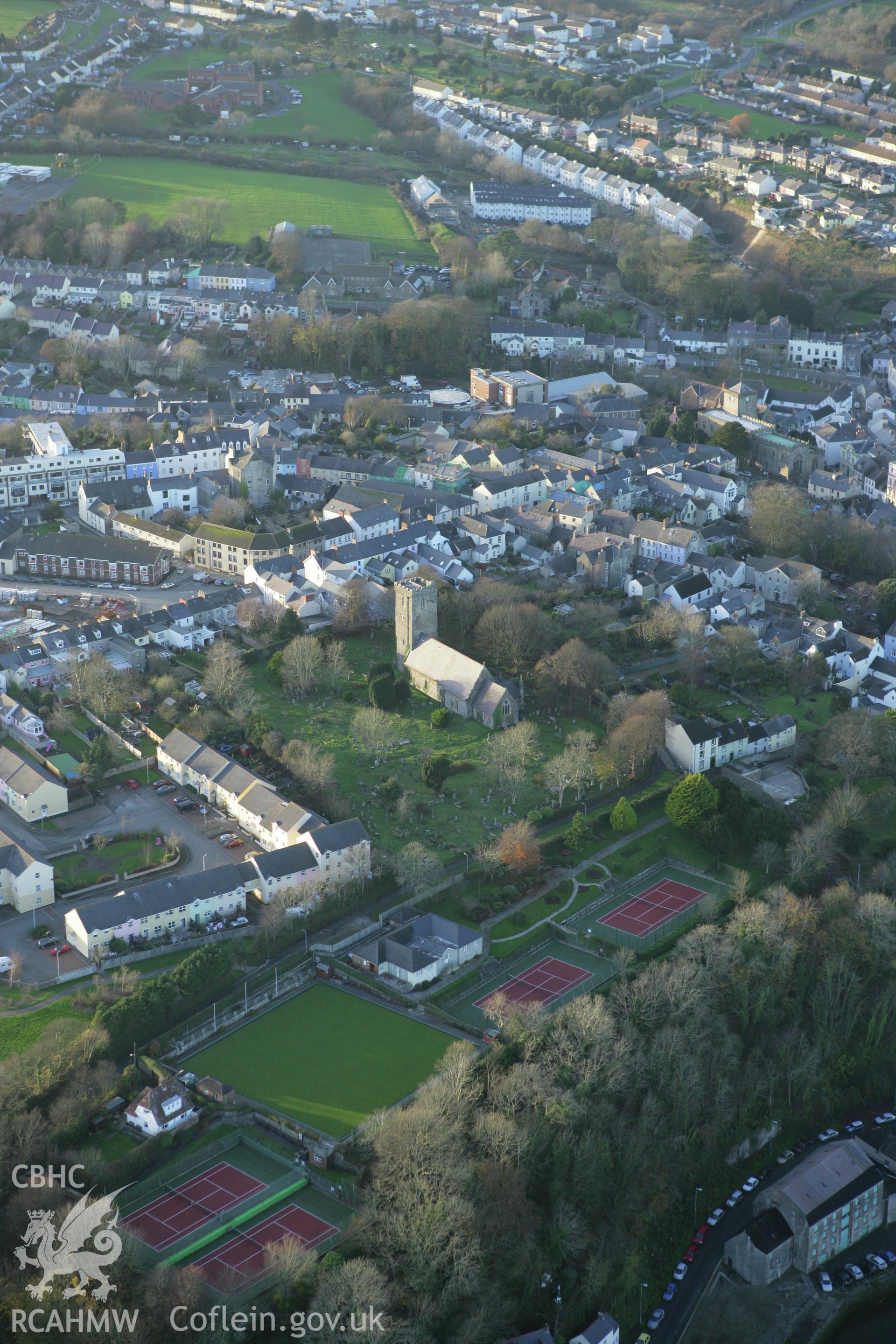 RCAHMW colour oblique photograph of Haverfordwest, St Thomas A Beckett's Church. Taken by Toby Driver on 29/11/2007.