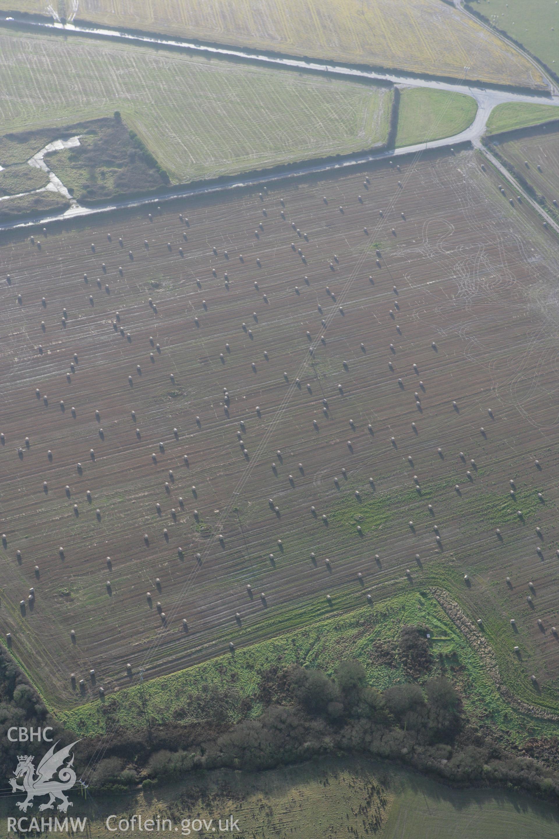 RCAHMW colour oblique photograph of fields to the south of Brawdy Airfield. Taken by Toby Driver on 15/12/2008.