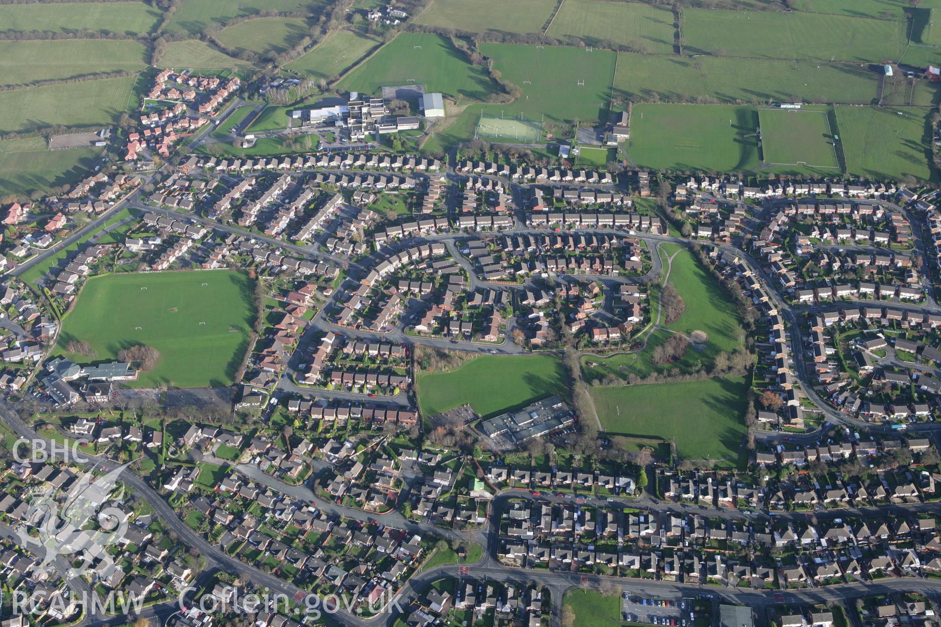 RCAHMW colour oblique photograph of Wat's Dyke:Section S of Bryn y Bal. Taken by Toby Driver on 11/12/2007.