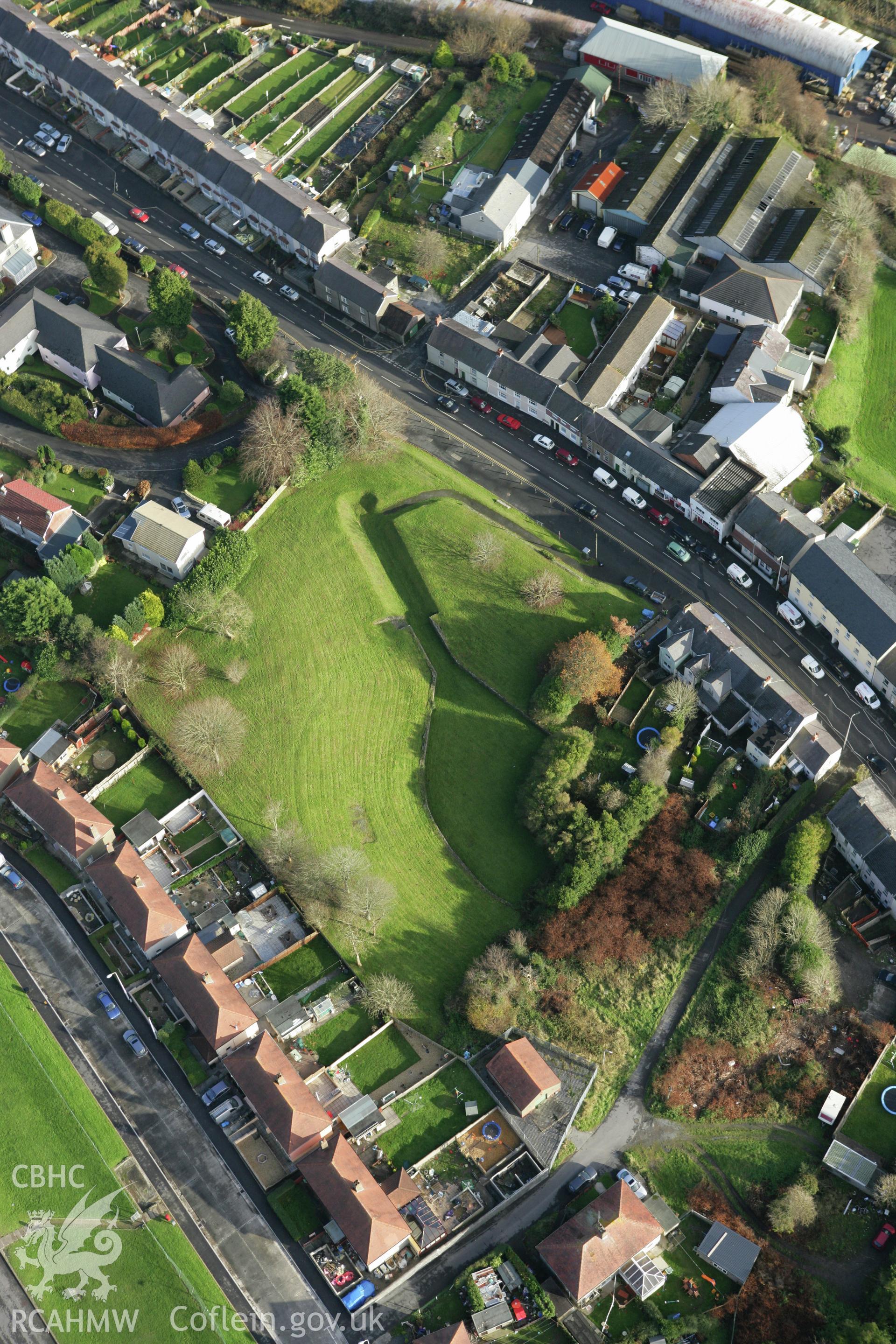 RCAHMW colour oblique photograph of Carmarthen Roman amphitheatre. Taken by Toby Driver on 29/11/2007.