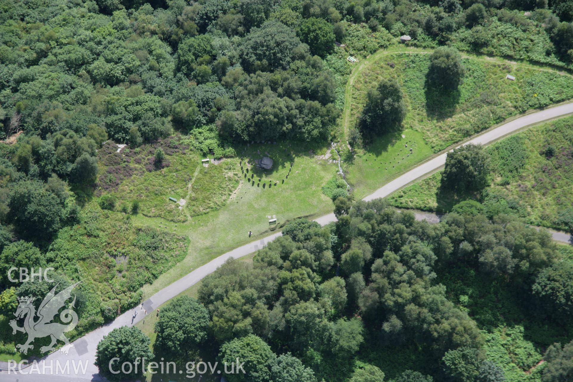 RCAHMW colour oblique aerial photograph of Y Garreg Siglo Bardic Complex. Taken on 30 July 2007 by Toby Driver