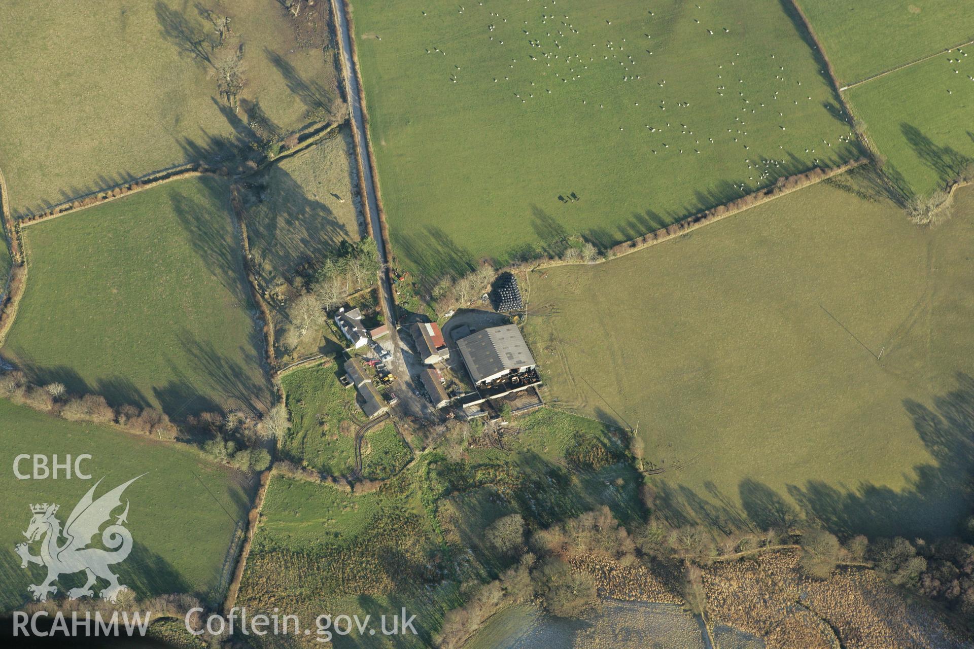 RCAHMW colour oblique photograph of Wern Felen farm. Taken by Toby Driver on 20/12/2007.