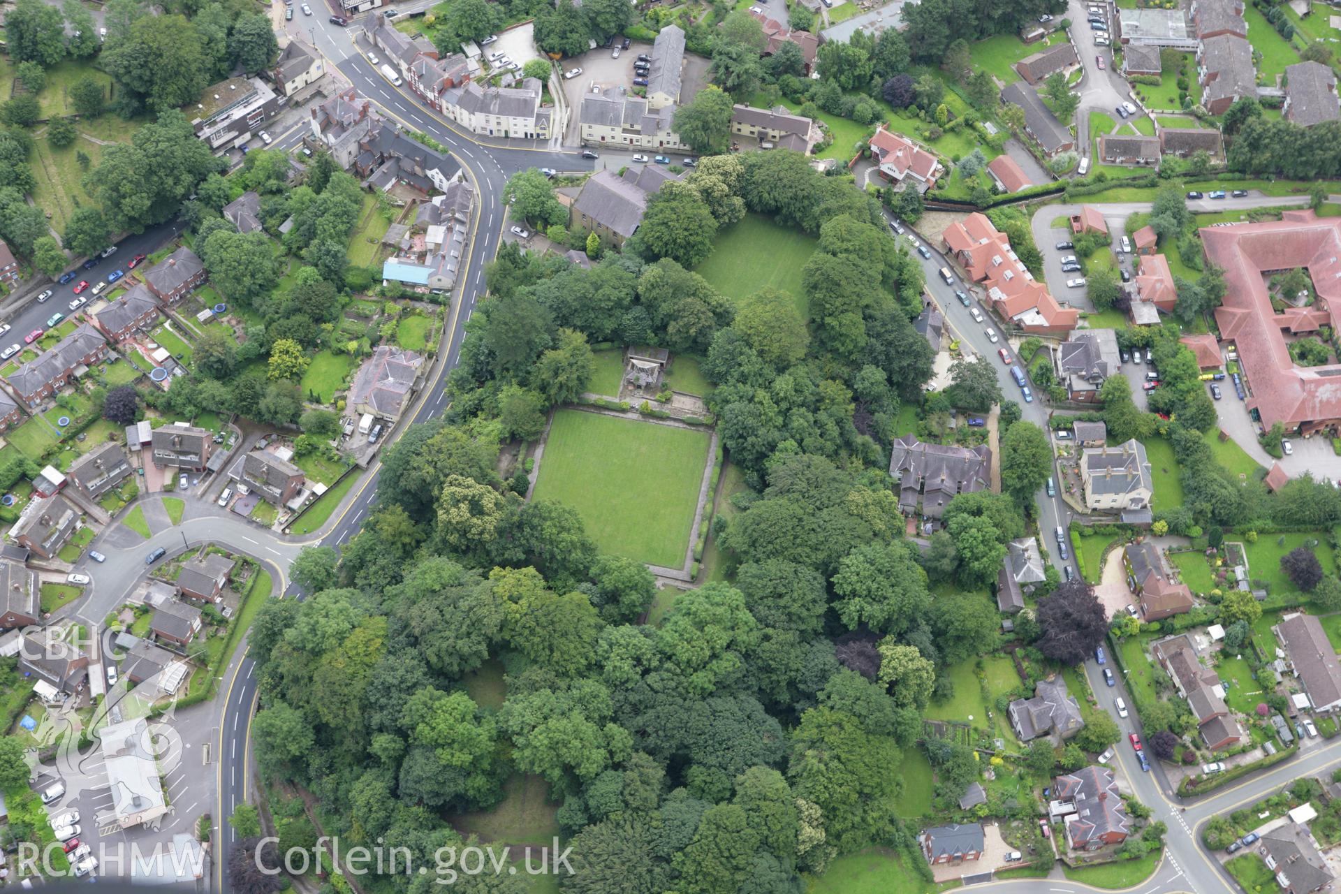 RCAHMW colour oblique aerial photograph of Mold Castle. Taken on 24 July 2007 by Toby Driver