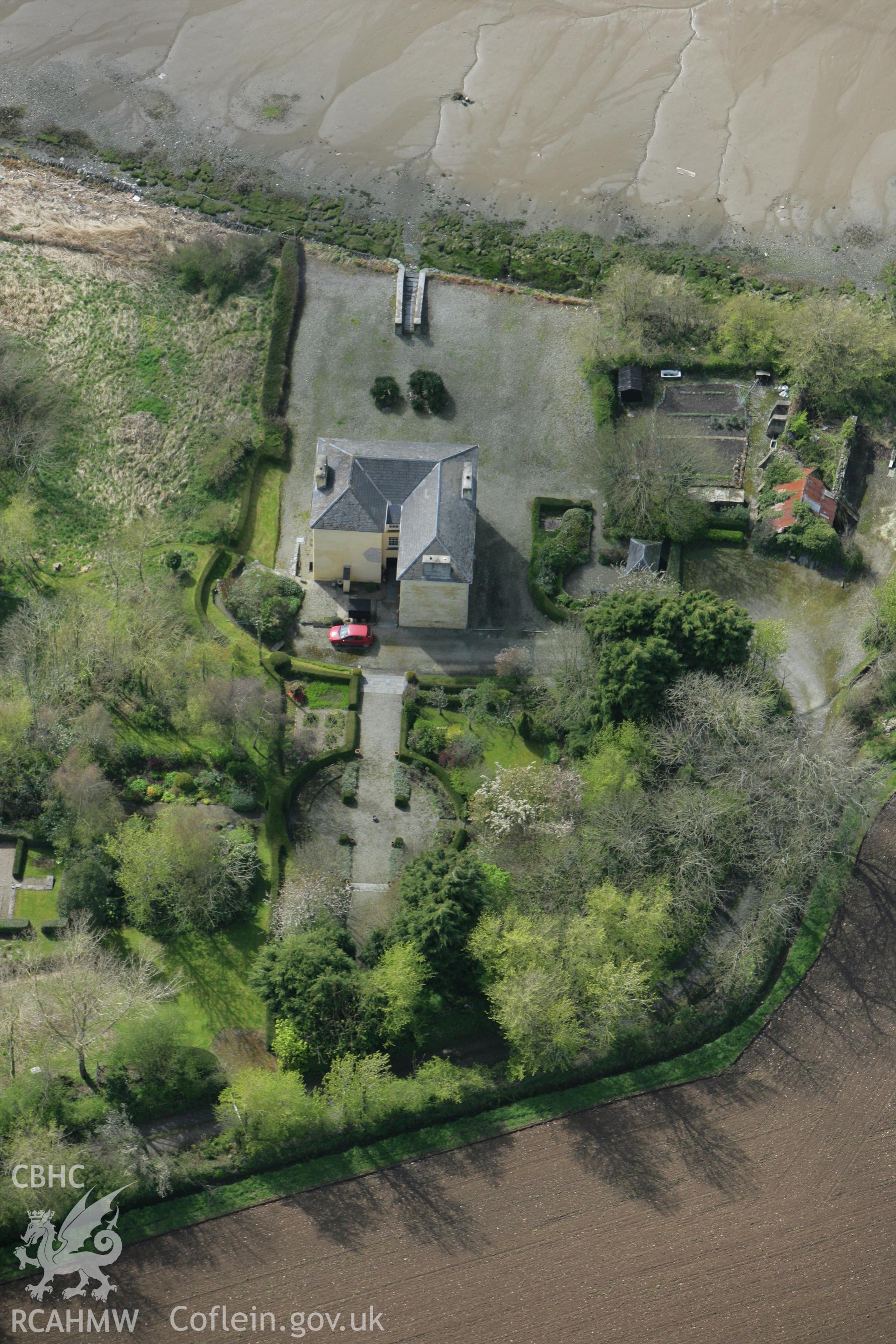 RCAHMW colour oblique photograph of Bryn-y-mor House, Cardigan. Taken by Toby Driver on 24/04/2008.