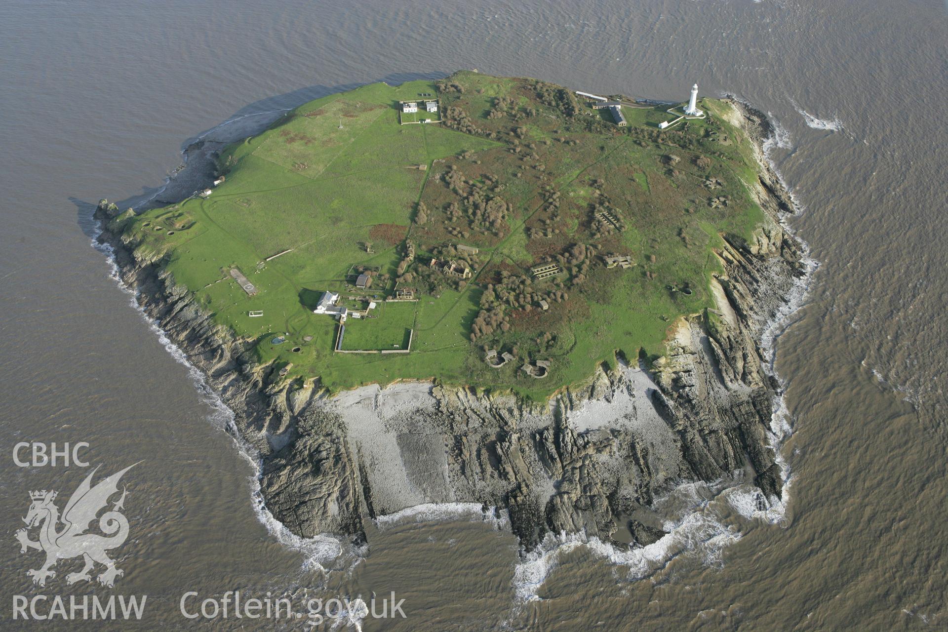 RCAHMW colour oblique photograph of Flat Holm. Taken by Toby Driver on 12/11/2008.