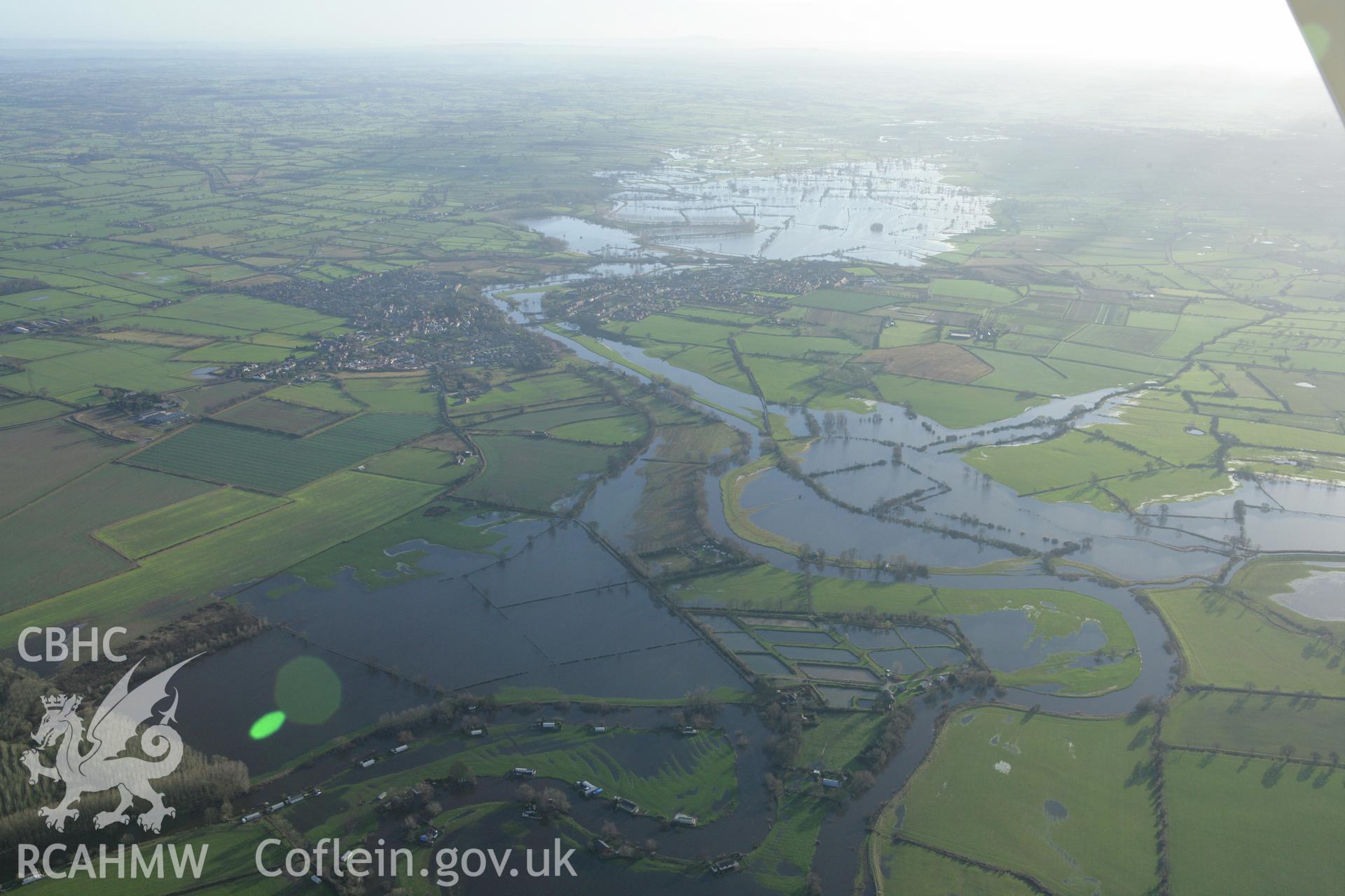 RCAHMW colour oblique photograph of River Dee, flooded landscape towards Holt. Taken by Toby Driver on 11/12/2007.